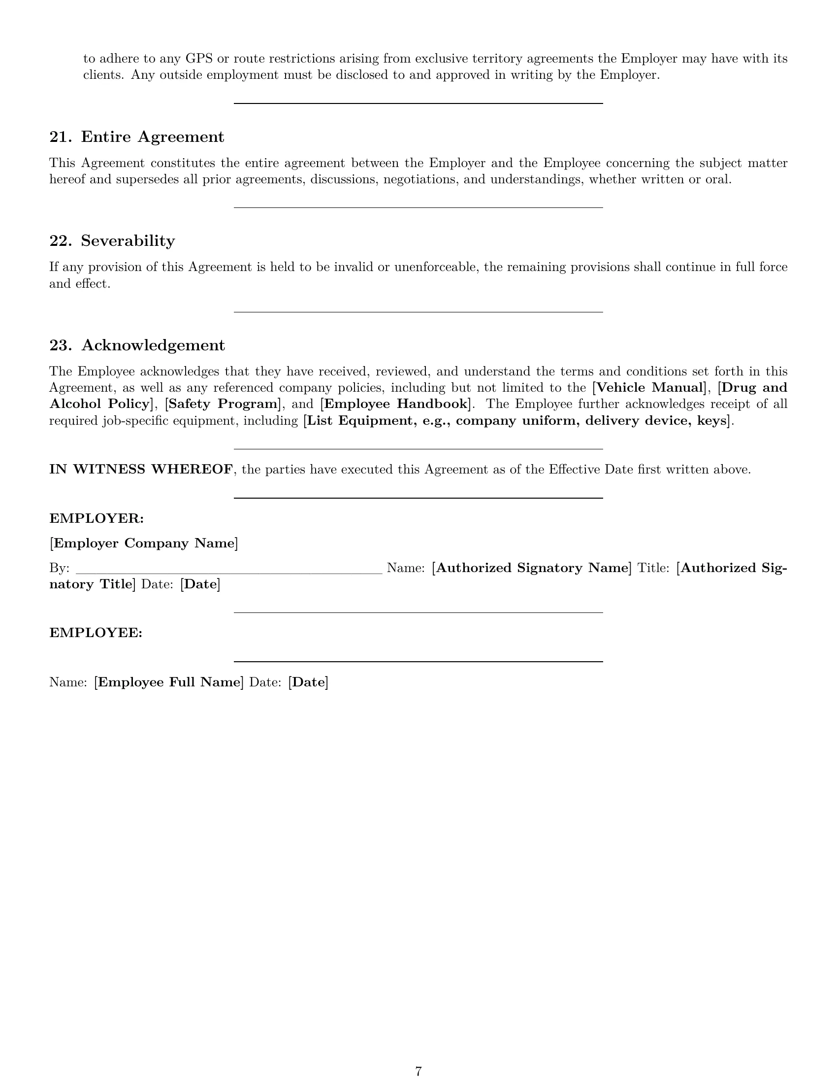 Preview page 7 of Pro Florida delivery driver employment contract template