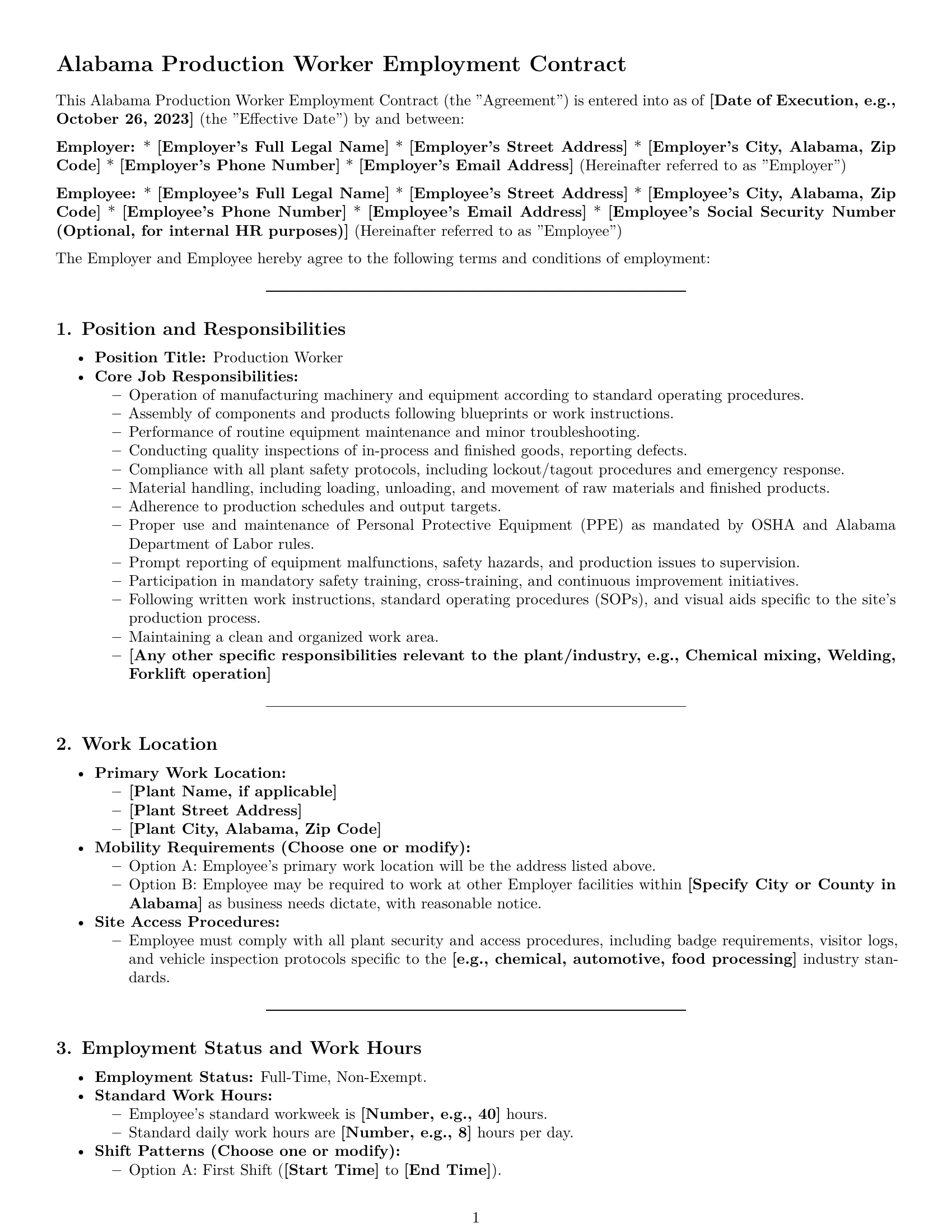 Preview page 1 of Pro Alabama production worker employment contract template