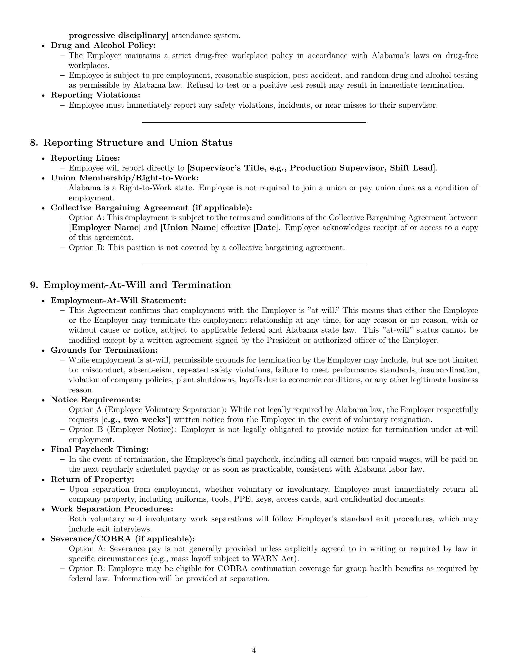 Preview page 4 of Pro Alabama production worker employment contract template