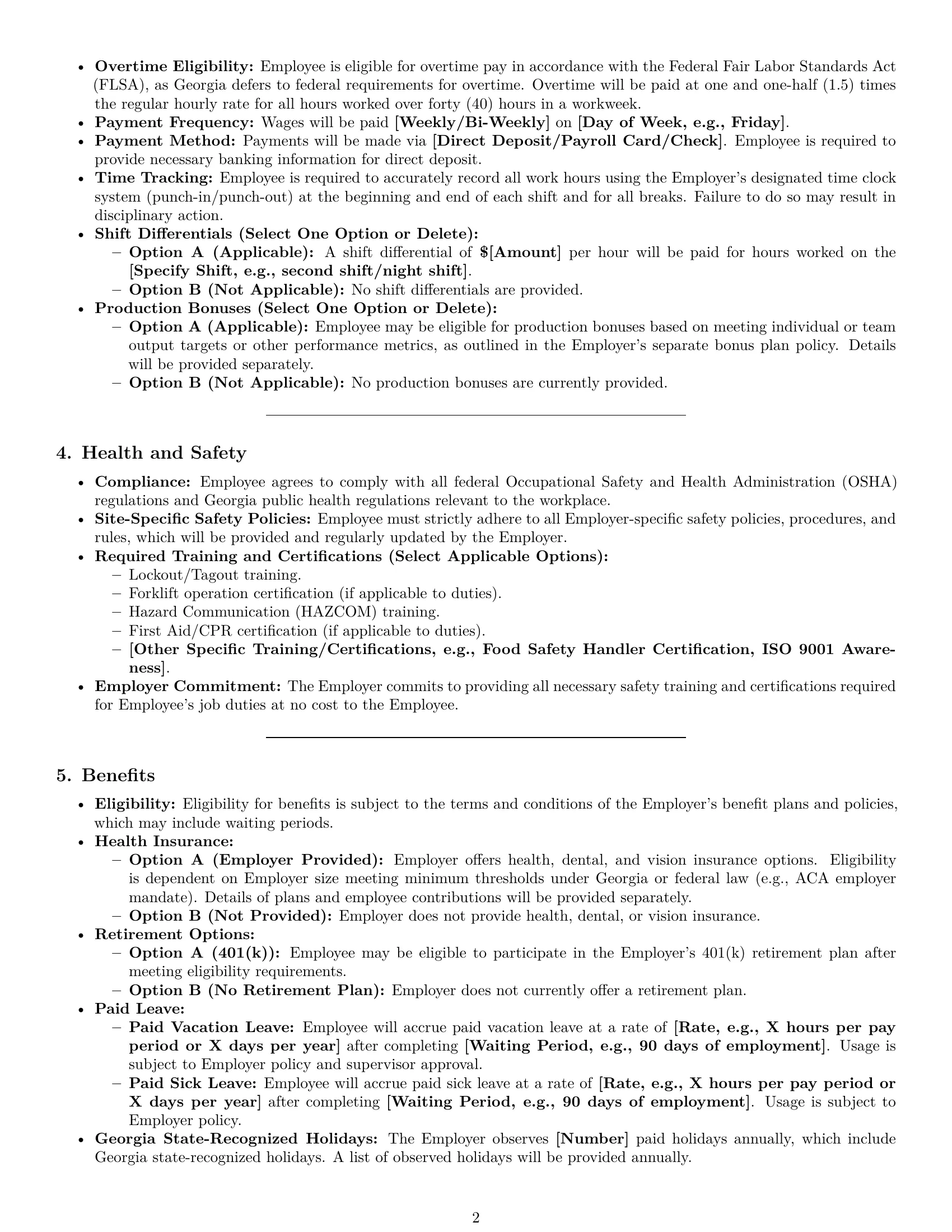 Preview page 2 of Pro Georgia production worker employment contract template