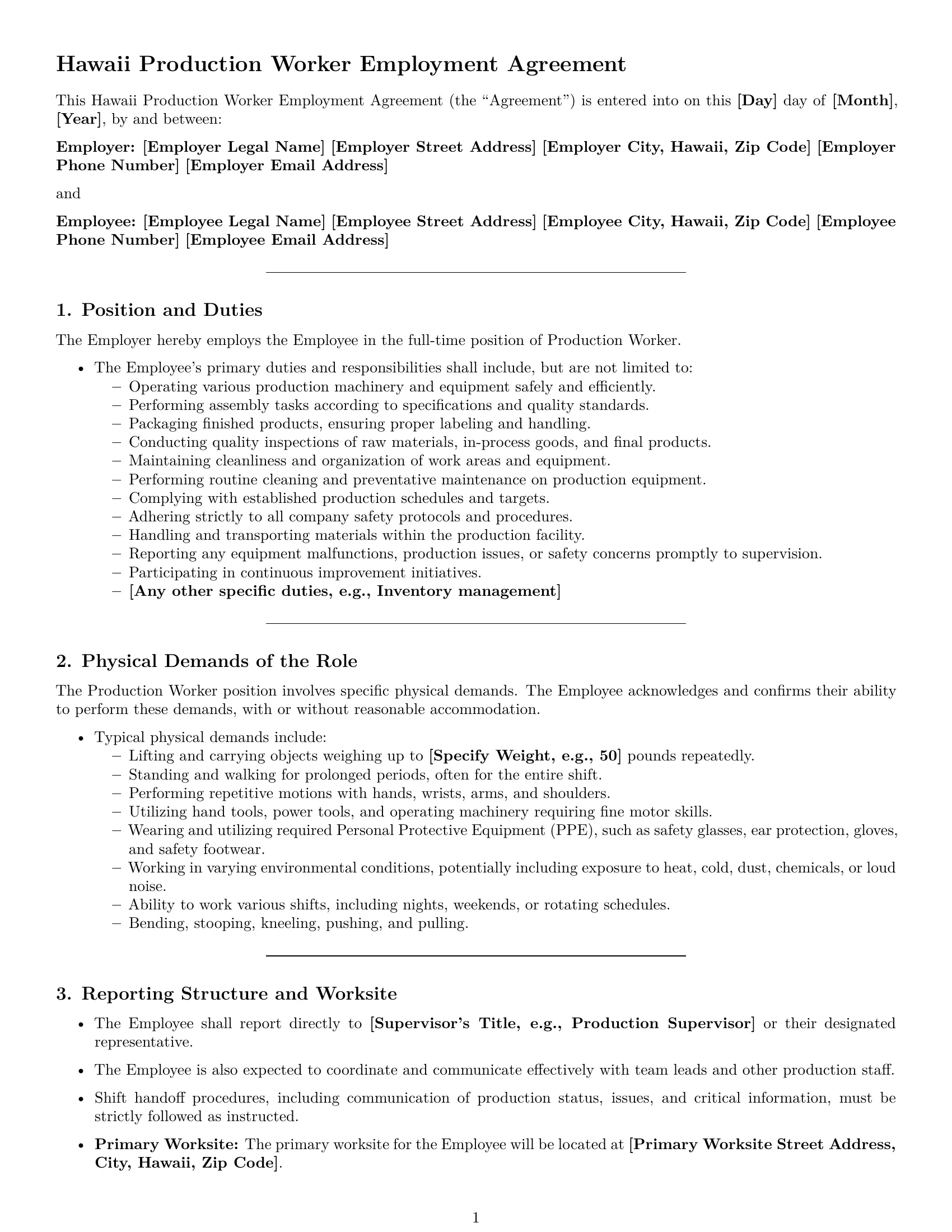 Preview page 1 of Pro Hawaii production worker employment contract template