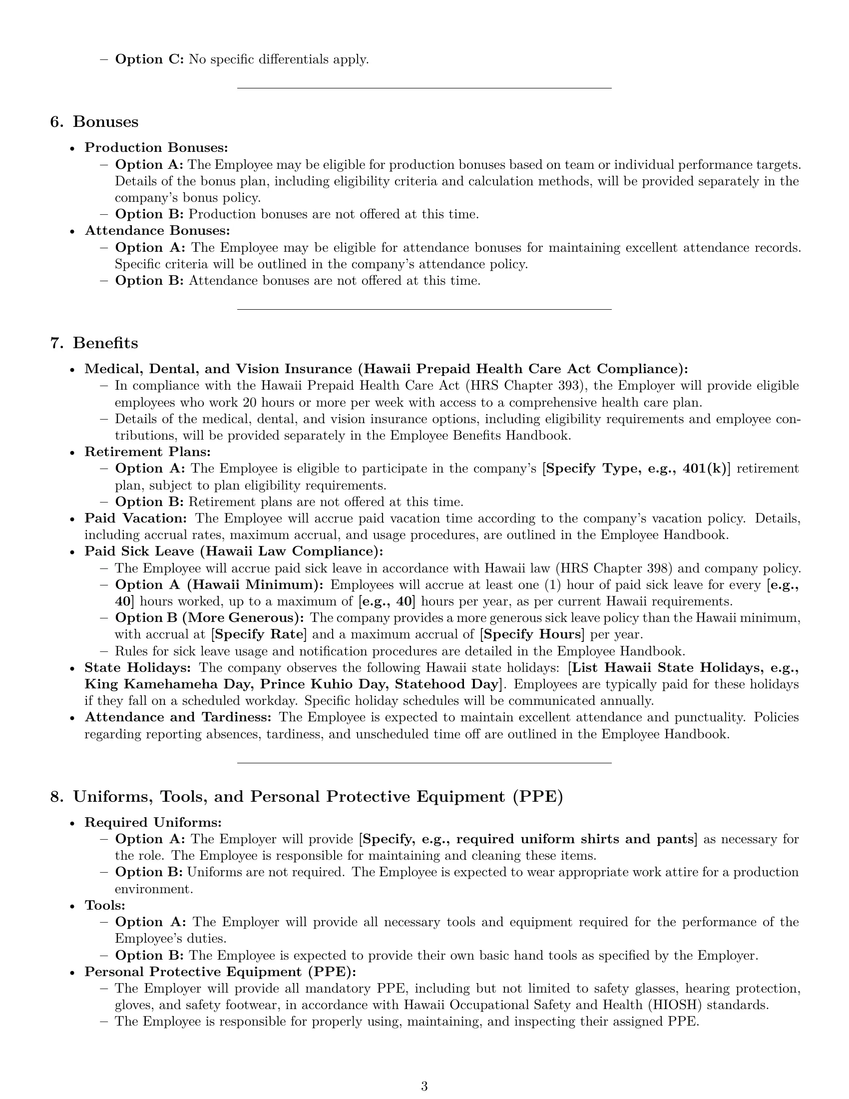 Preview page 3 of Pro Hawaii production worker employment contract template