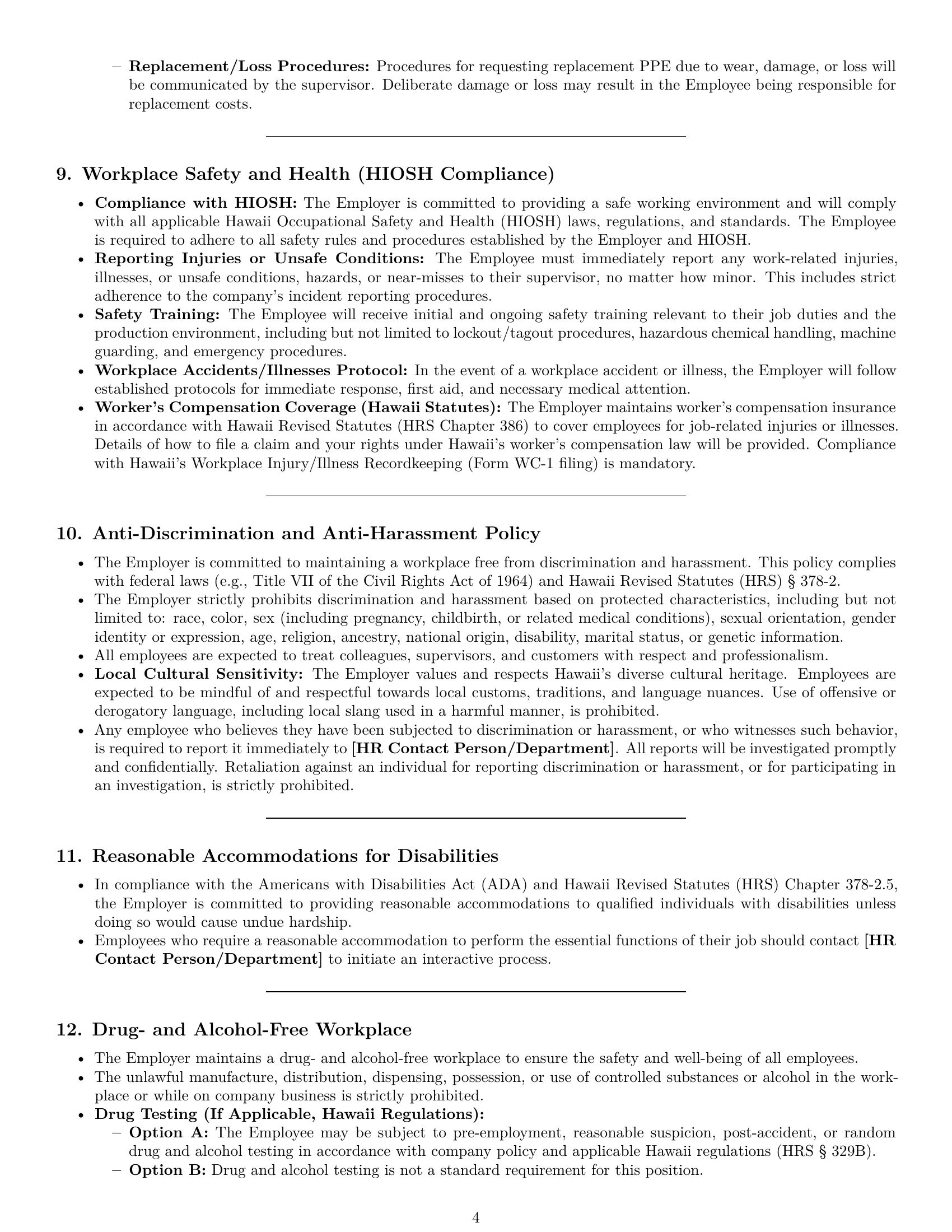 Preview page 4 of Pro Hawaii production worker employment contract template