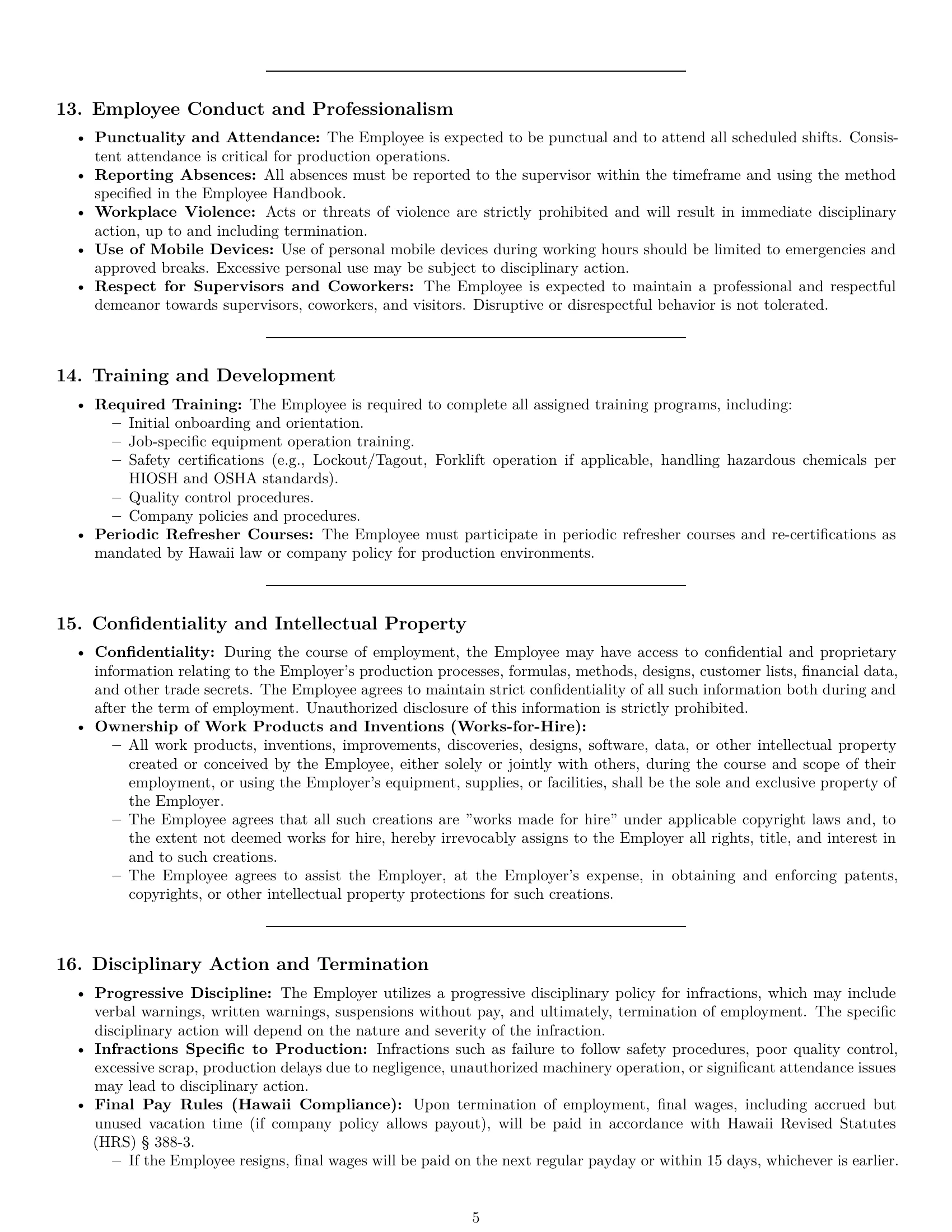 Preview page 5 of Pro Hawaii production worker employment contract template