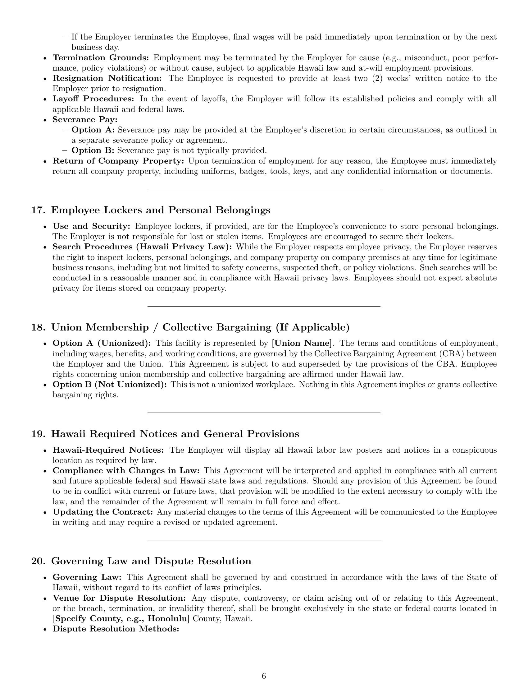 Preview page 6 of Pro Hawaii production worker employment contract template