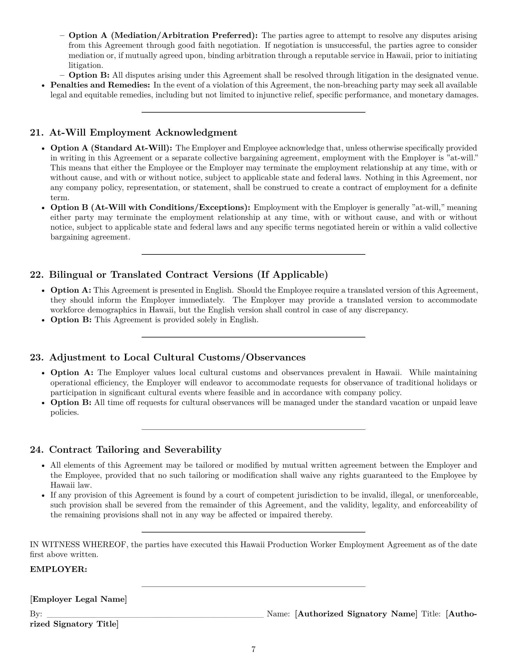 Preview page 7 of Pro Hawaii production worker employment contract template