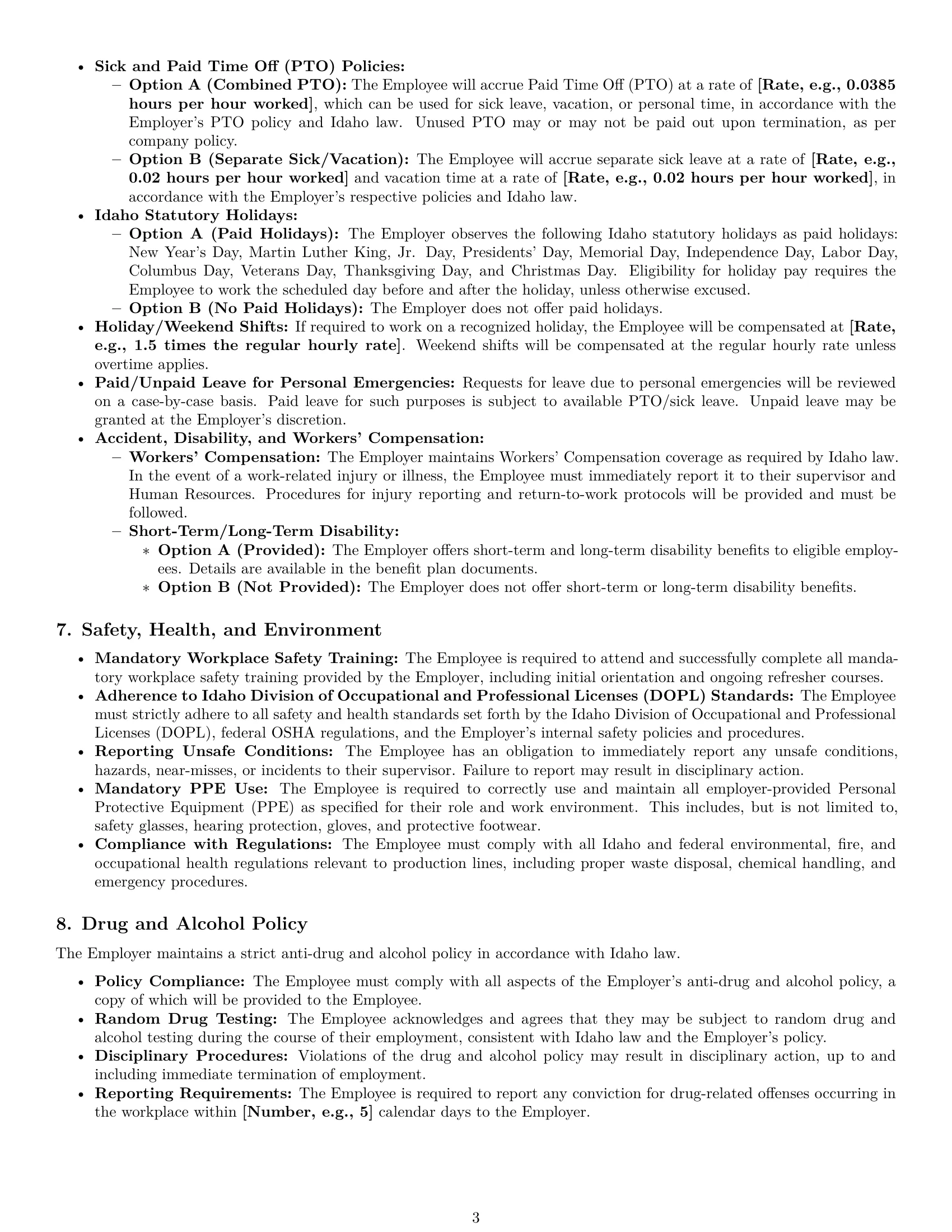 Preview page 3 of Pro Idaho production worker employment contract template