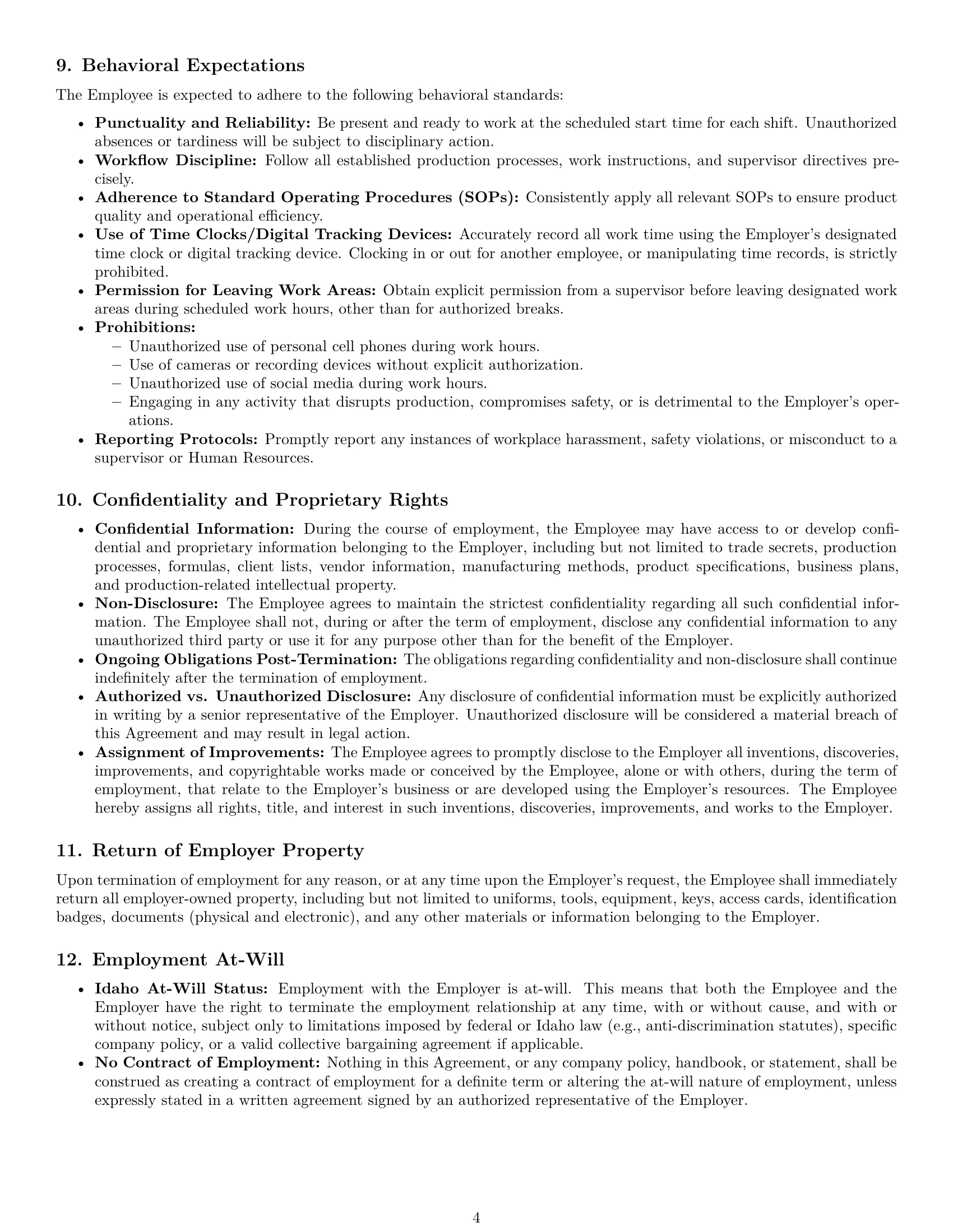 Preview page 4 of Pro Idaho production worker employment contract template