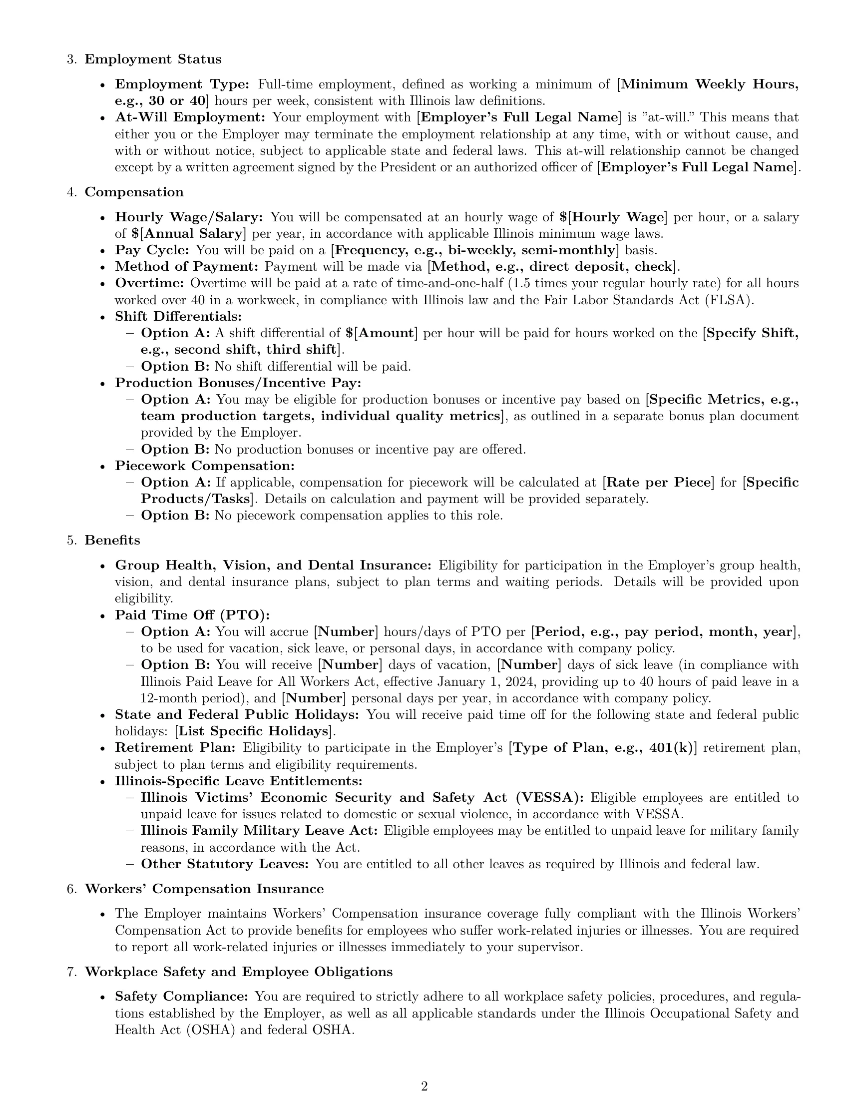 Preview page 2 of Pro Illinois production worker employment contract template