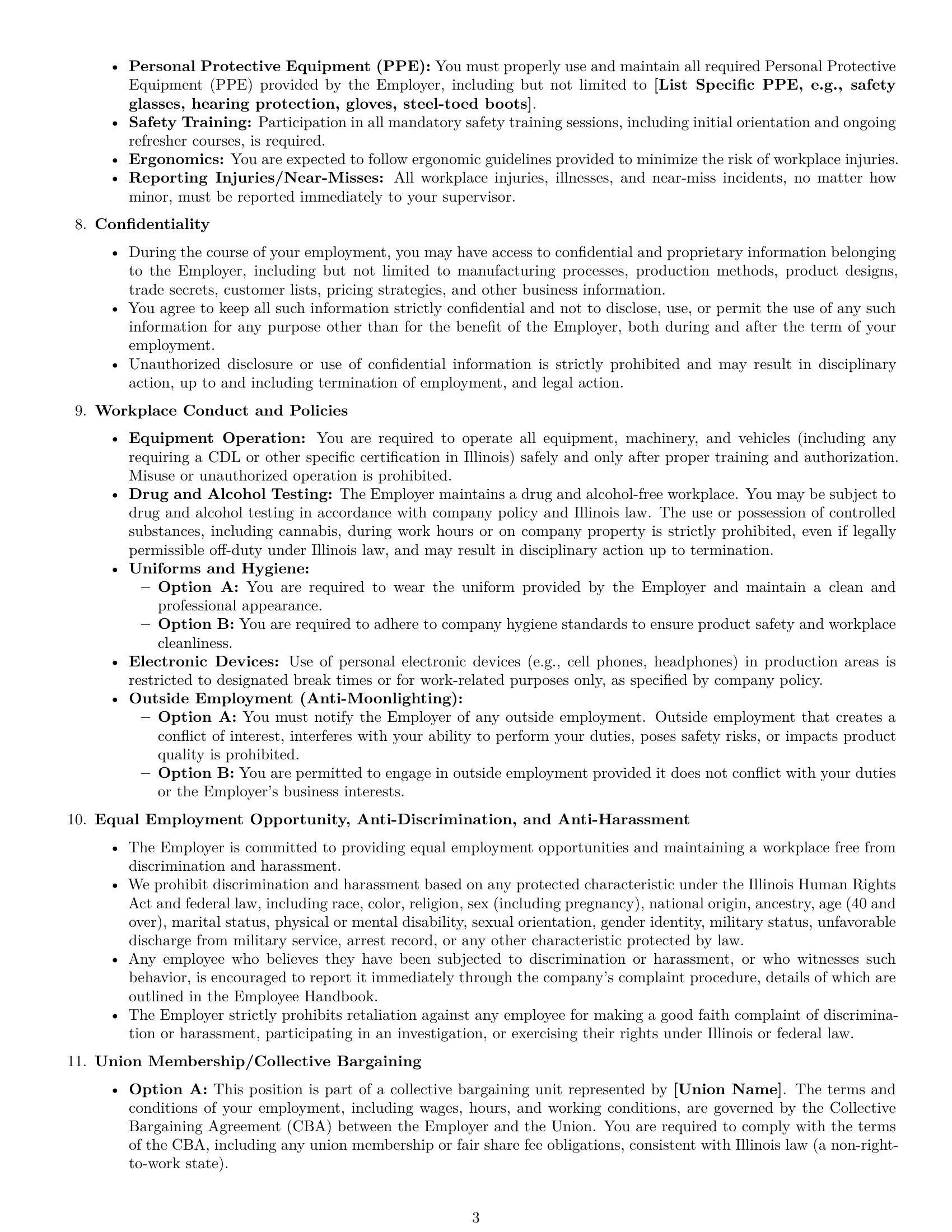 Preview page 3 of Pro Illinois production worker employment contract template