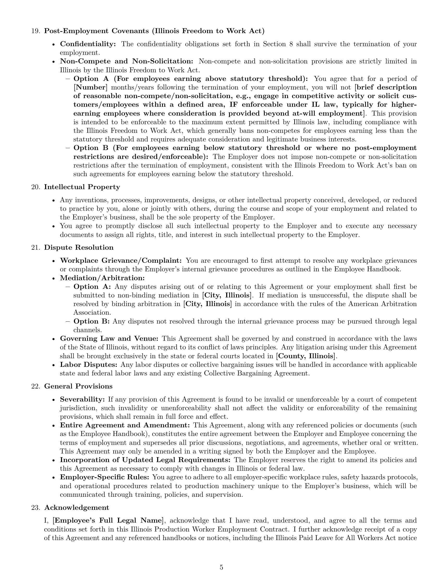 Preview page 5 of Pro Illinois production worker employment contract template