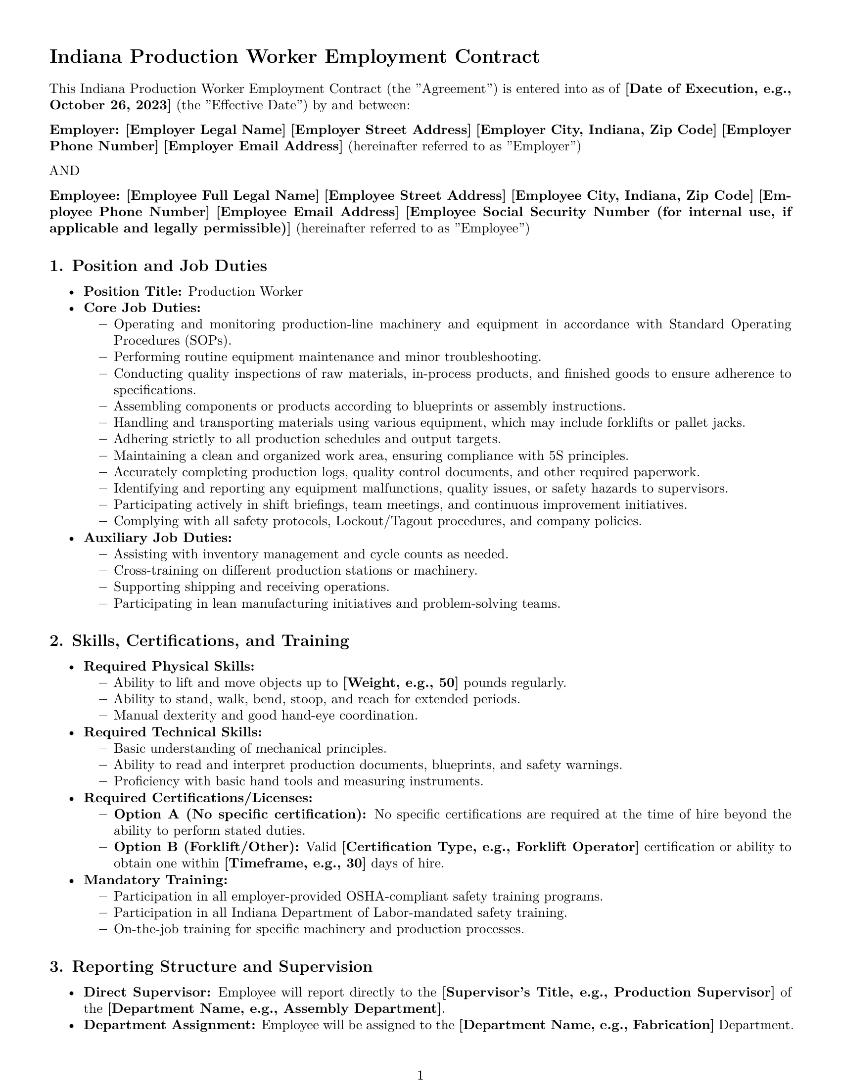 Preview page 1 of Pro Indiana production worker employment contract template