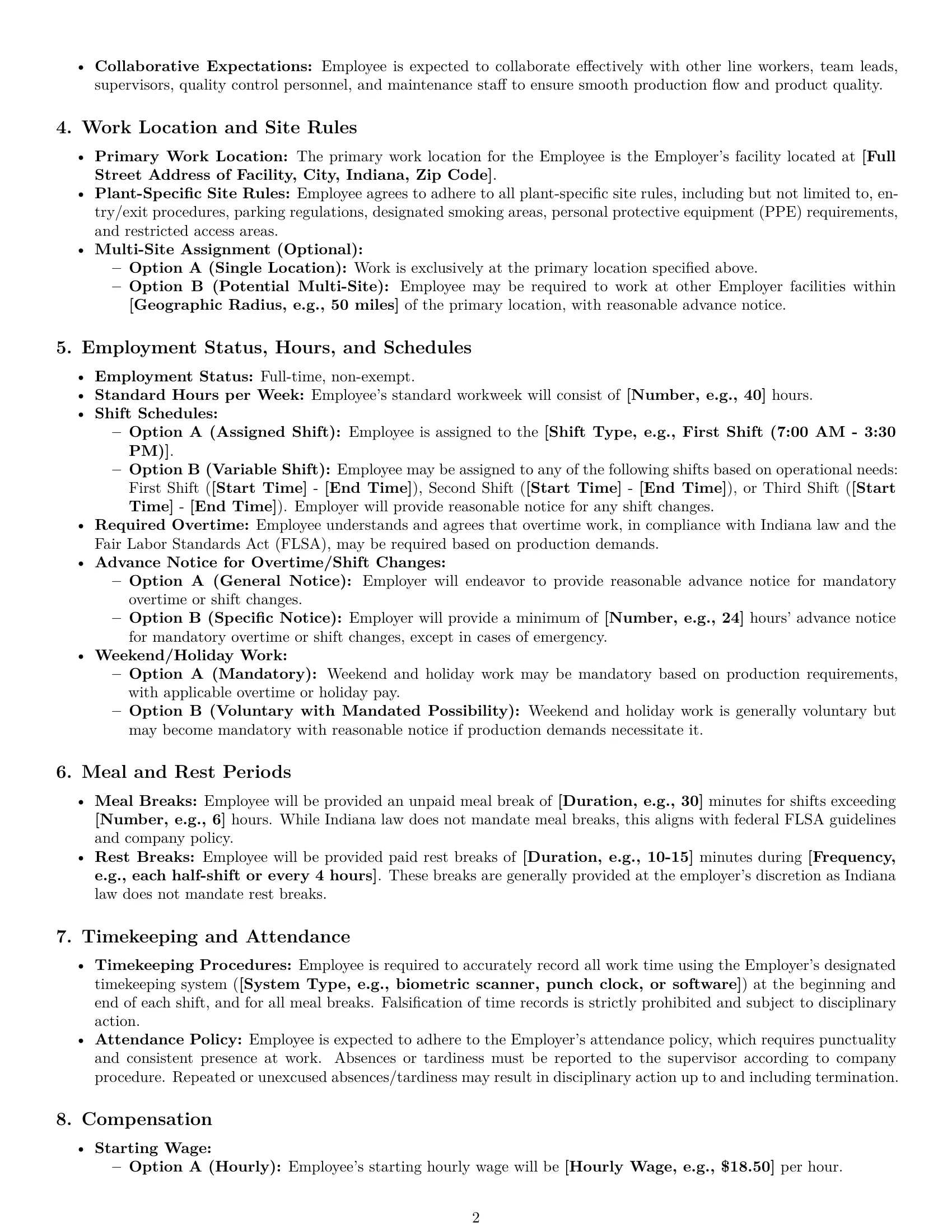 Preview page 2 of Pro Indiana production worker employment contract template