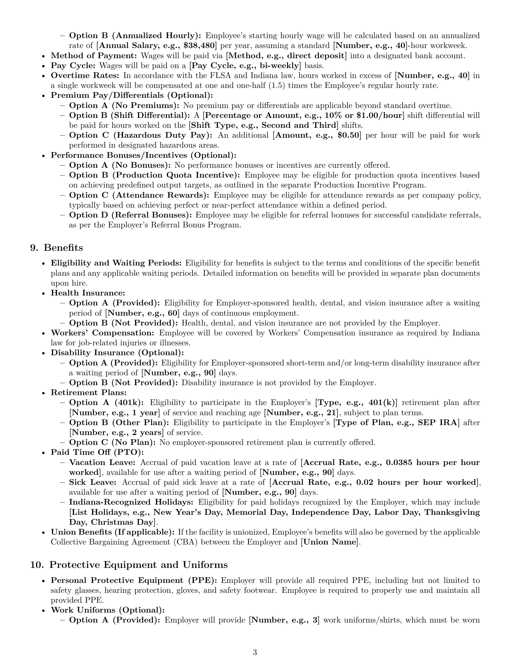 Preview page 3 of Pro Indiana production worker employment contract template