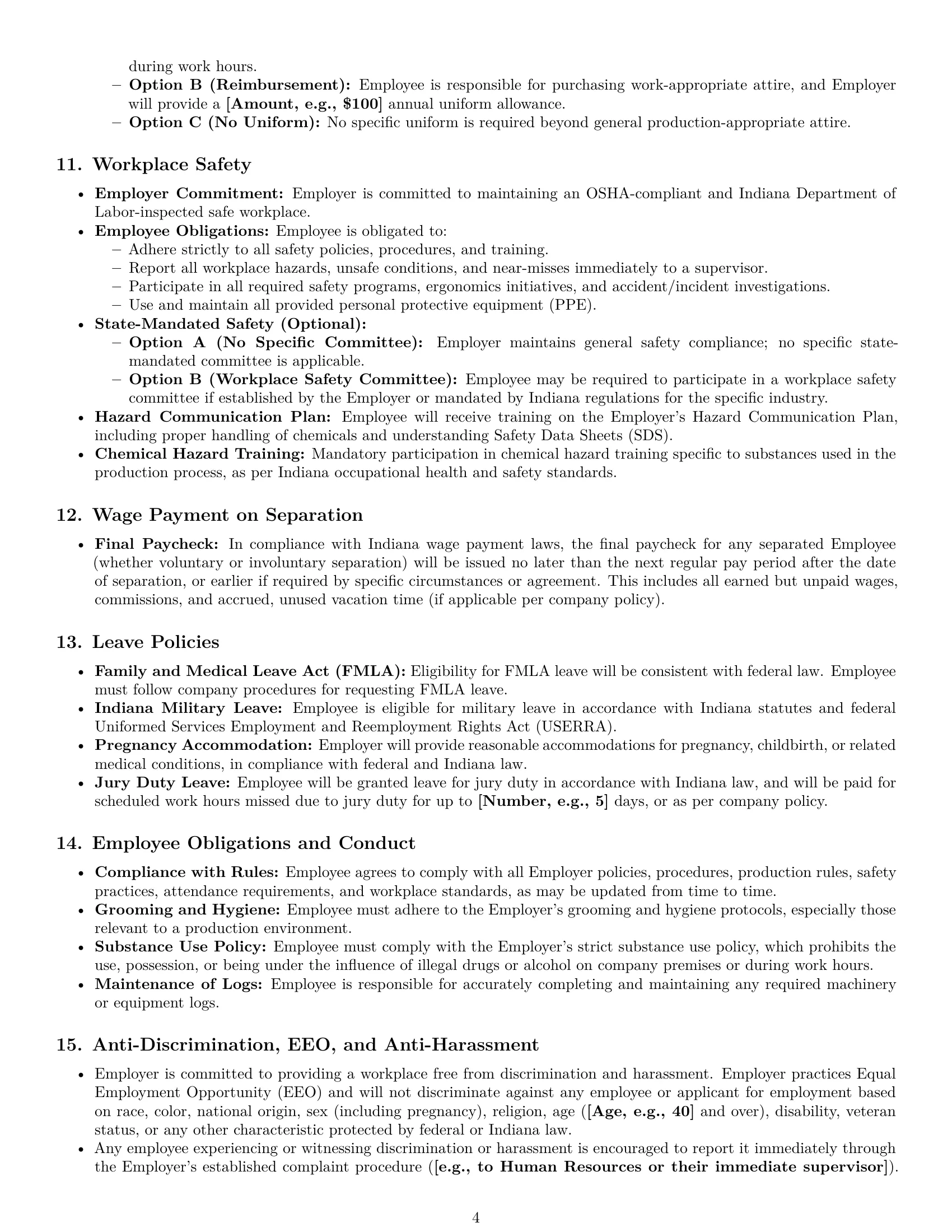 Preview page 4 of Pro Indiana production worker employment contract template