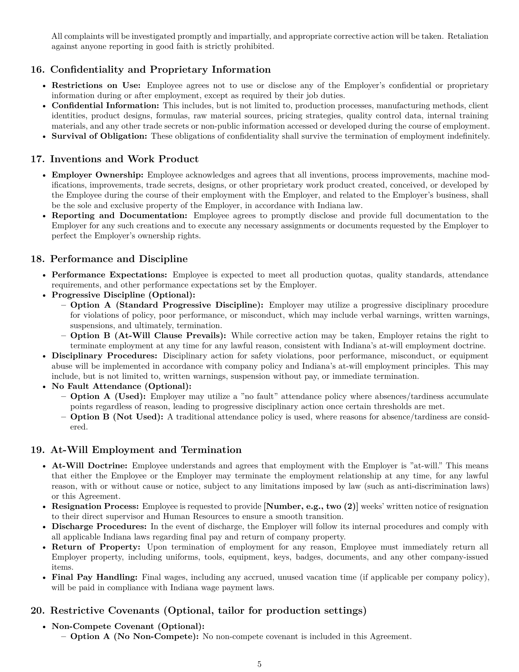 Preview page 5 of Pro Indiana production worker employment contract template