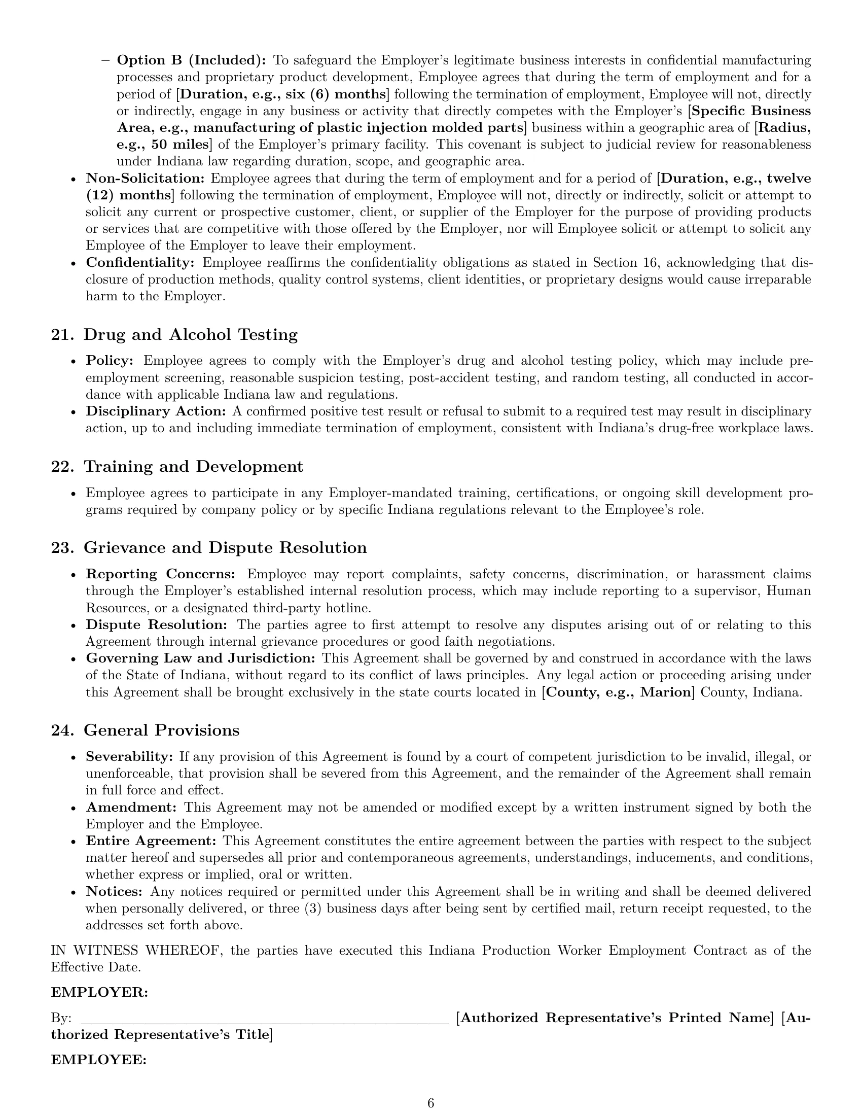 Preview page 6 of Pro Indiana production worker employment contract template