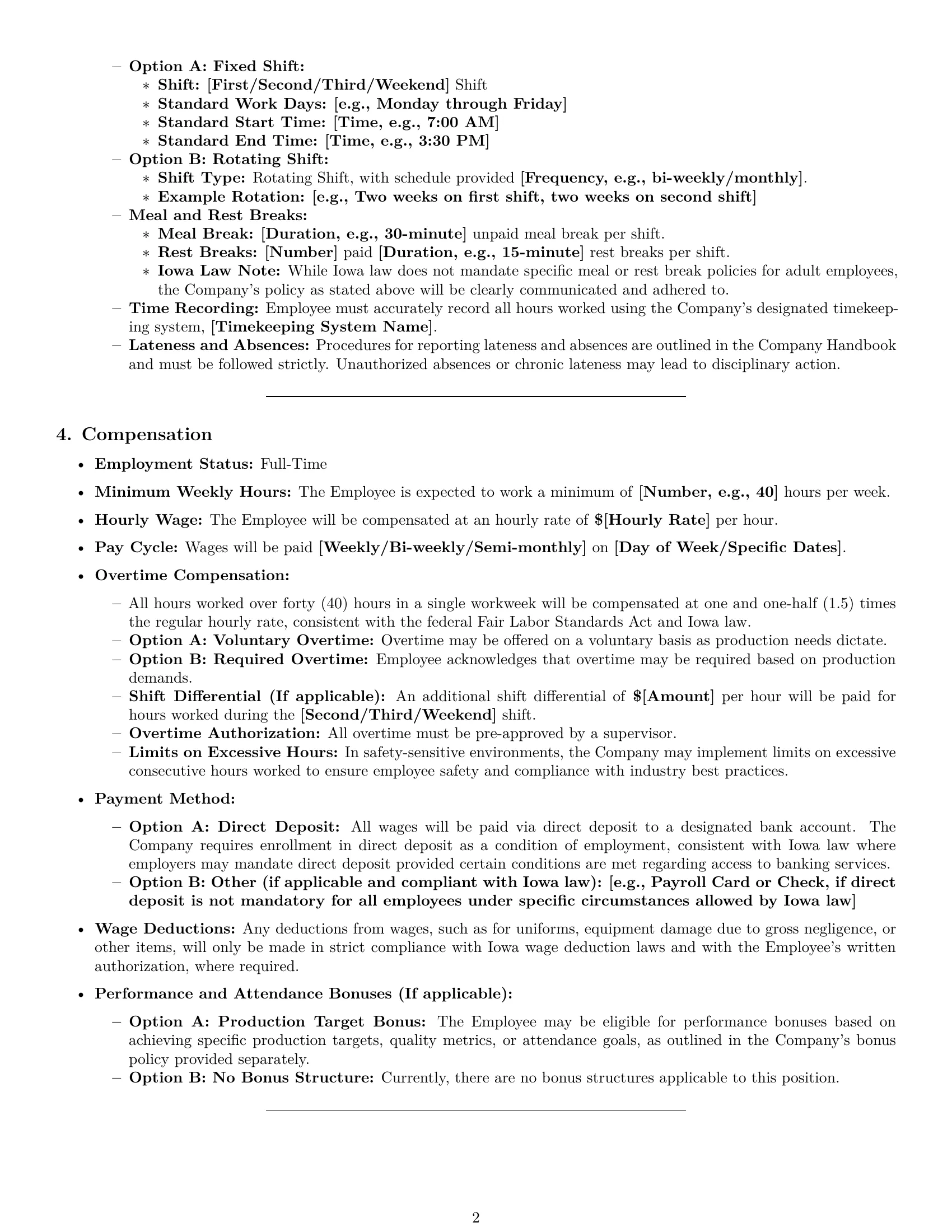 Preview page 2 of Pro Iowa production worker employment contract template