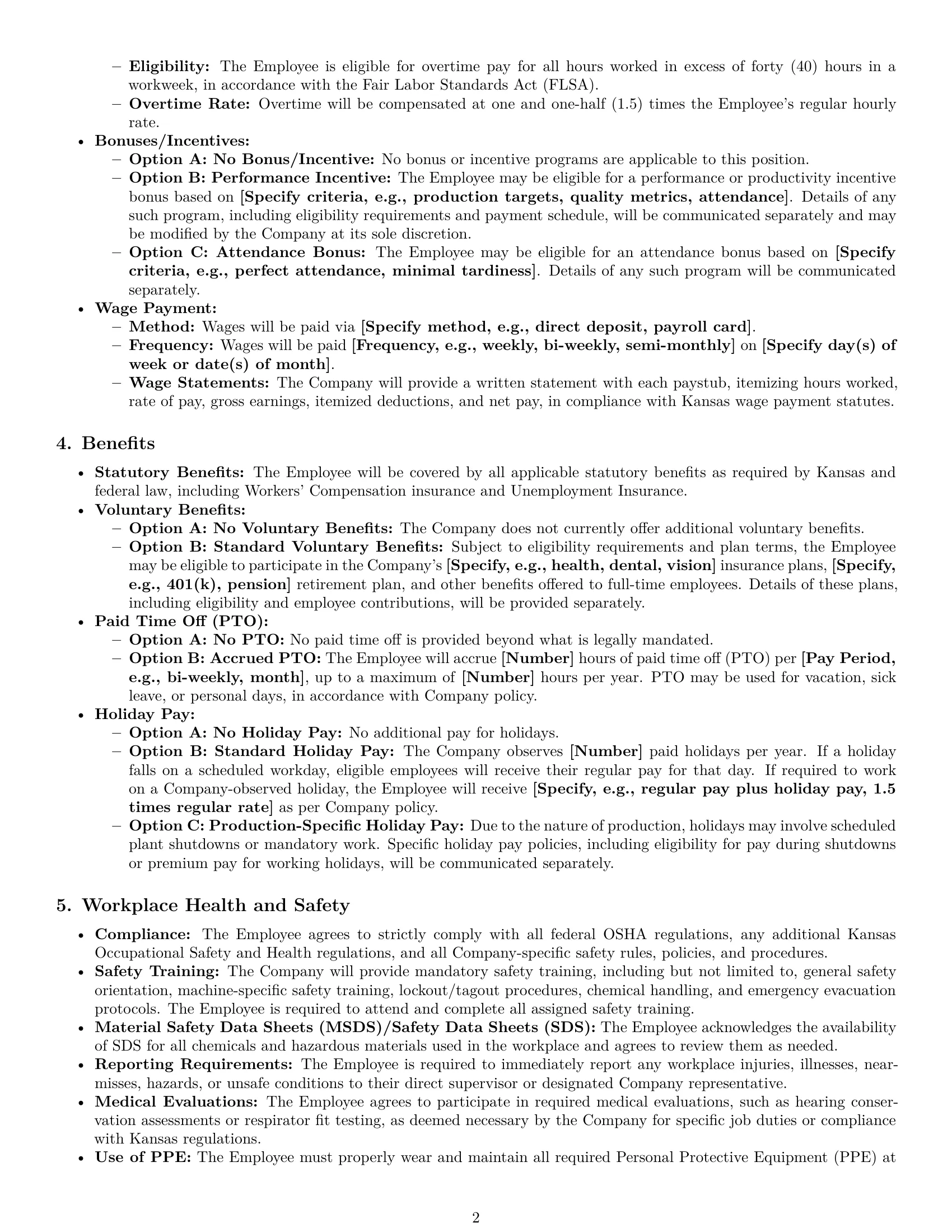 Preview page 2 of Pro Kansas production worker employment contract template