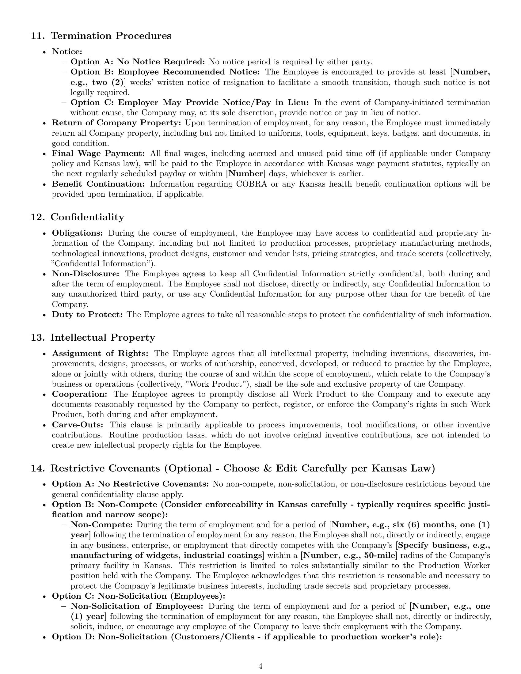 Preview page 4 of Pro Kansas production worker employment contract template