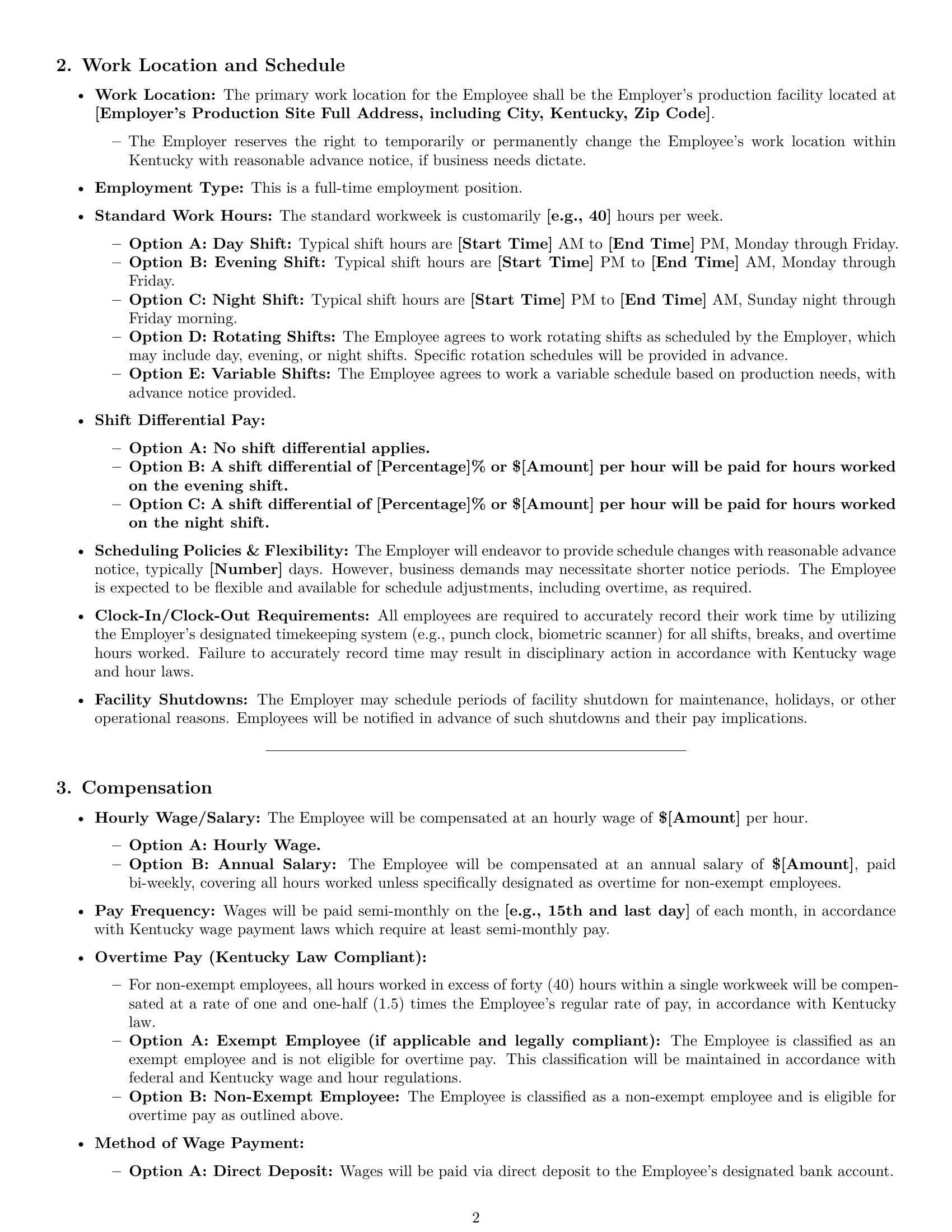 Preview page 2 of Pro Kentucky production worker employment contract template