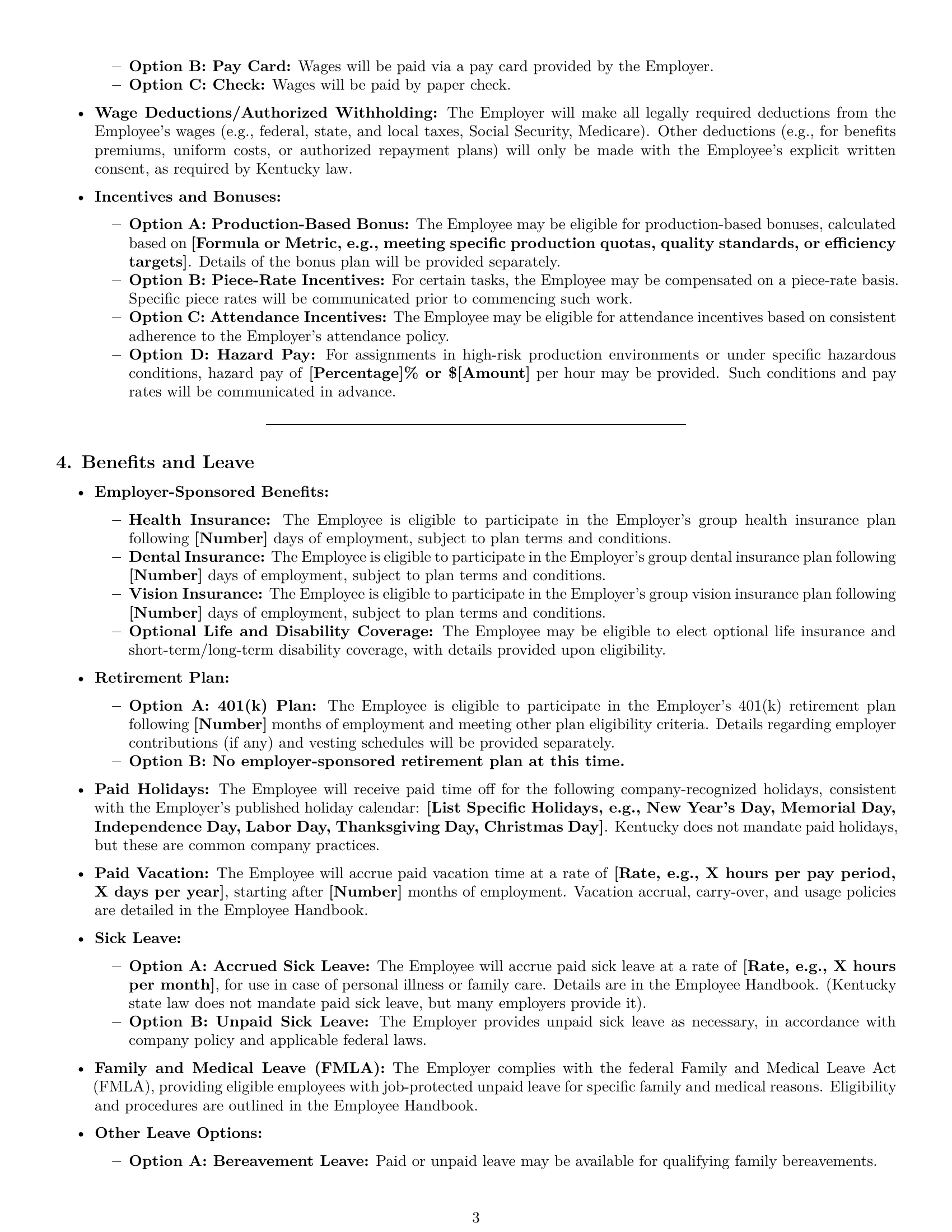 Preview page 3 of Pro Kentucky production worker employment contract template