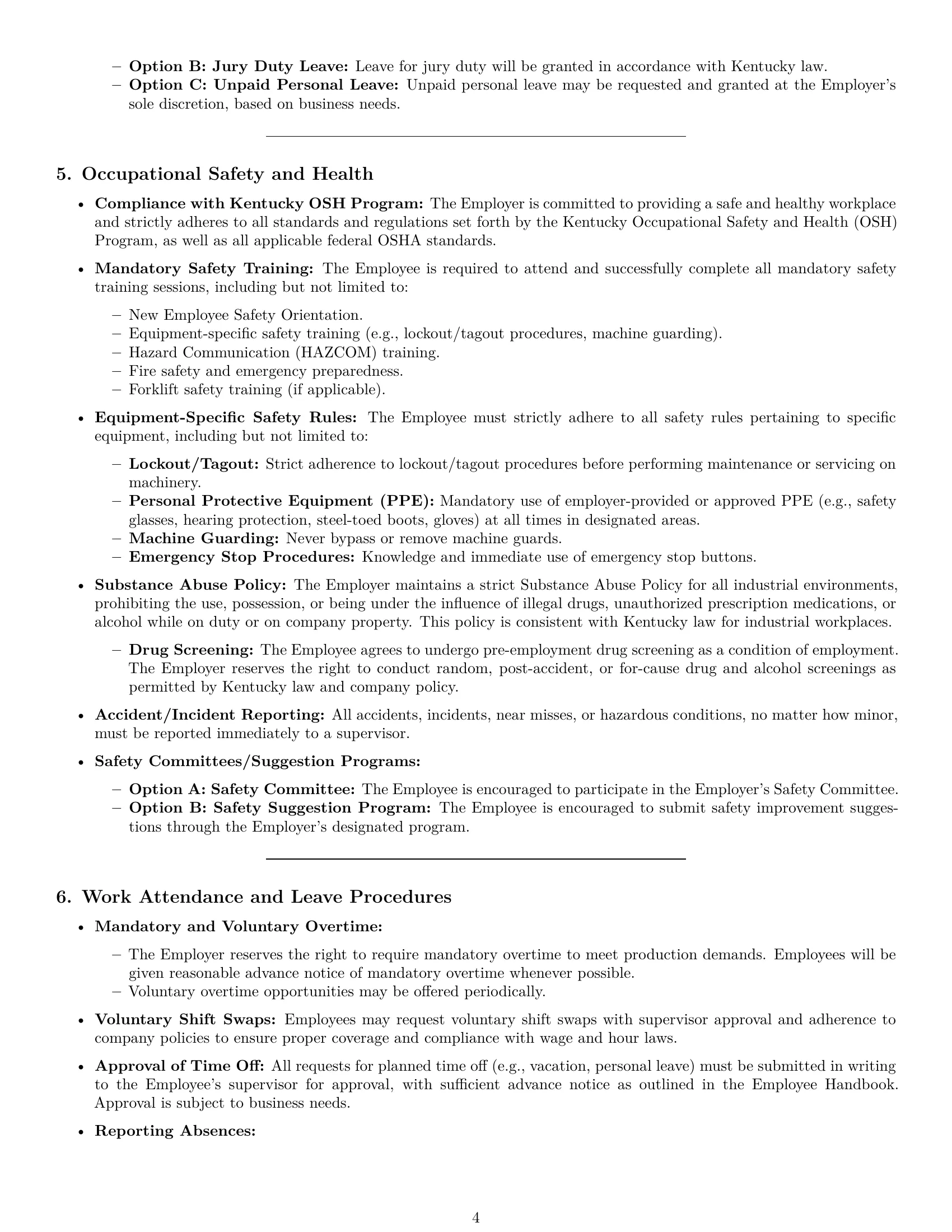 Preview page 4 of Pro Kentucky production worker employment contract template