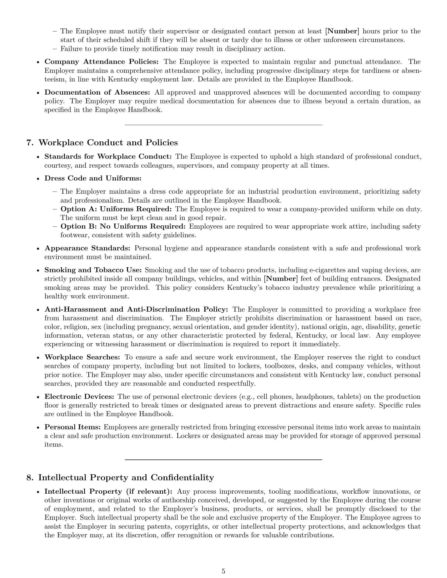 Preview page 5 of Pro Kentucky production worker employment contract template