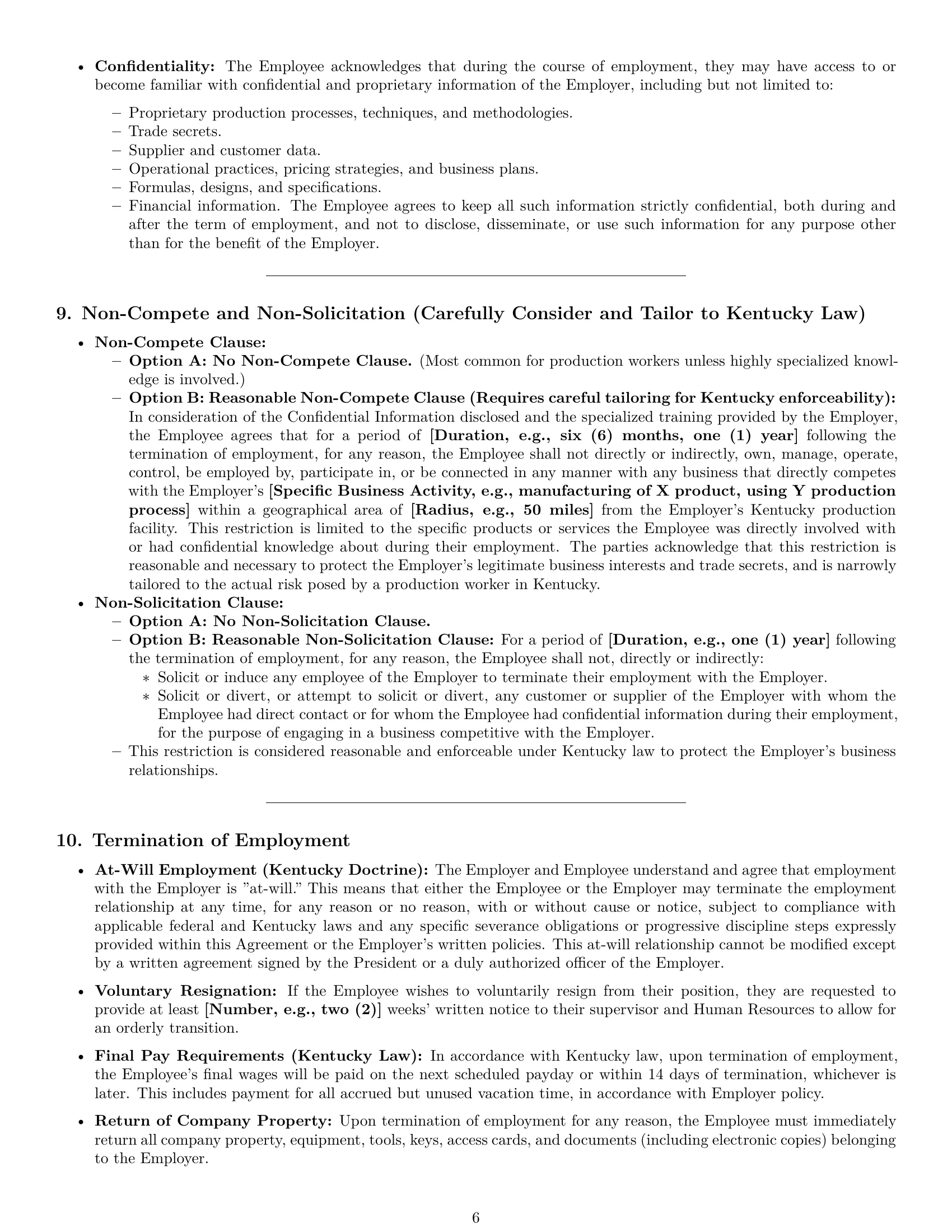 Preview page 6 of Pro Kentucky production worker employment contract template