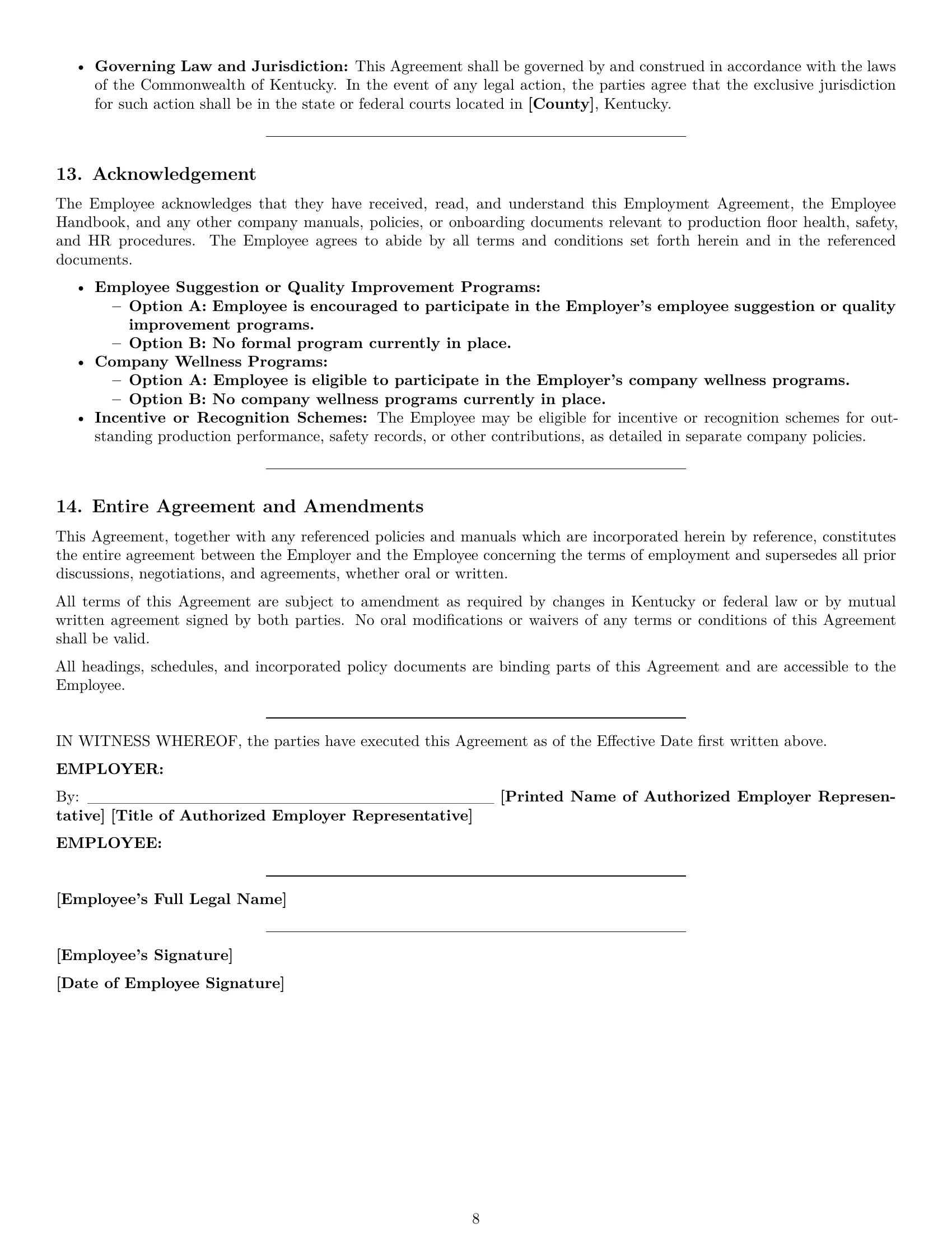 Preview page 8 of Pro Kentucky production worker employment contract template