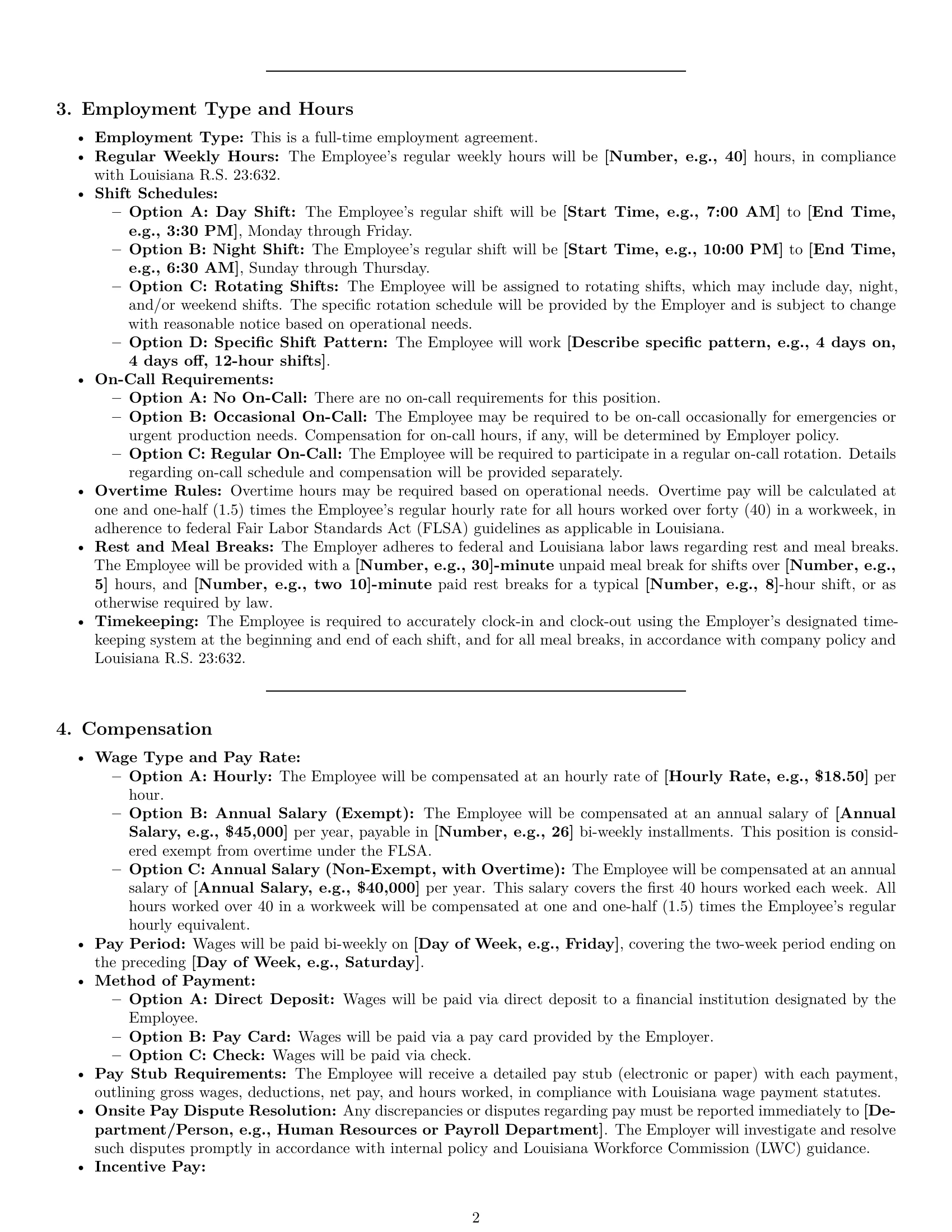 Preview page 2 of Pro Louisiana production worker employment contract template