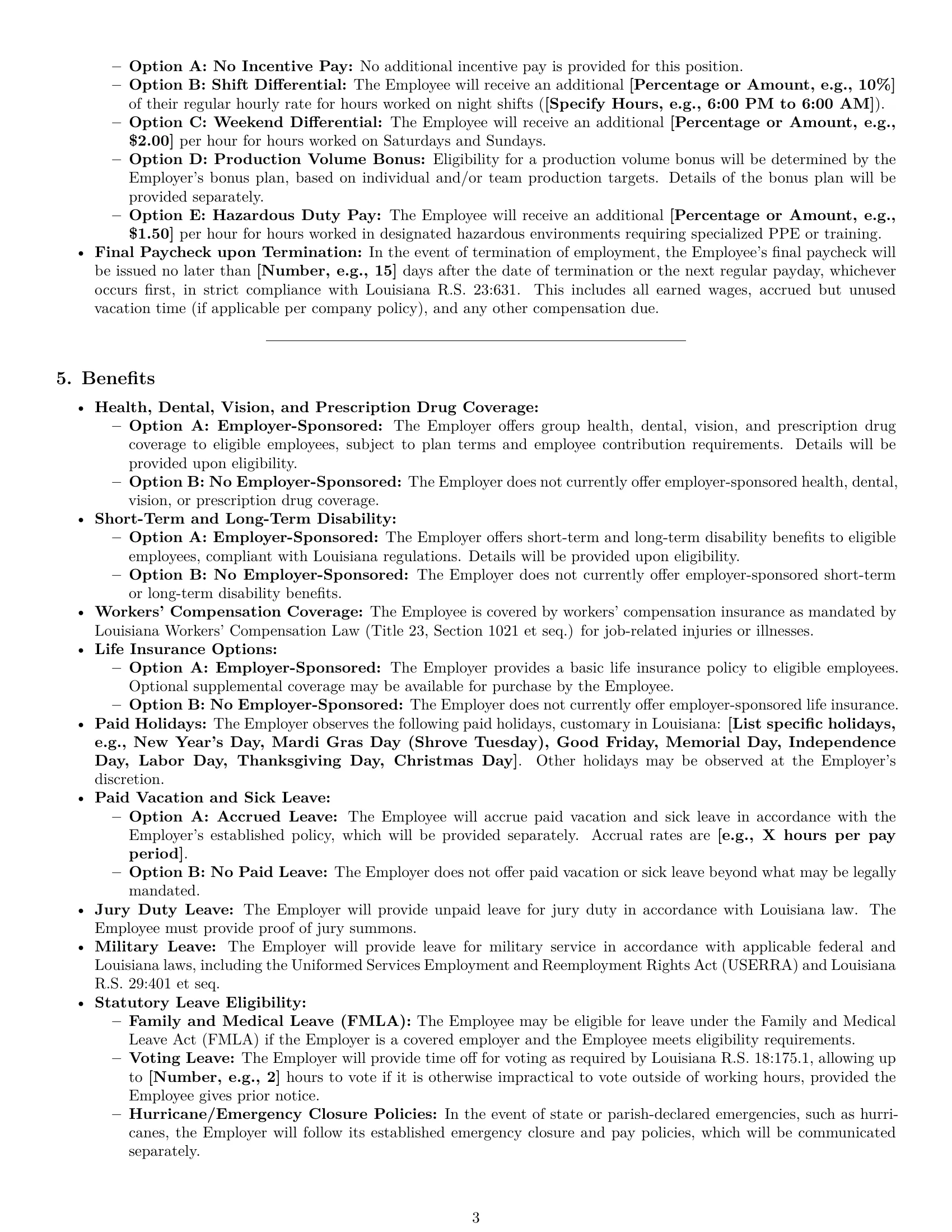Preview page 3 of Pro Louisiana production worker employment contract template