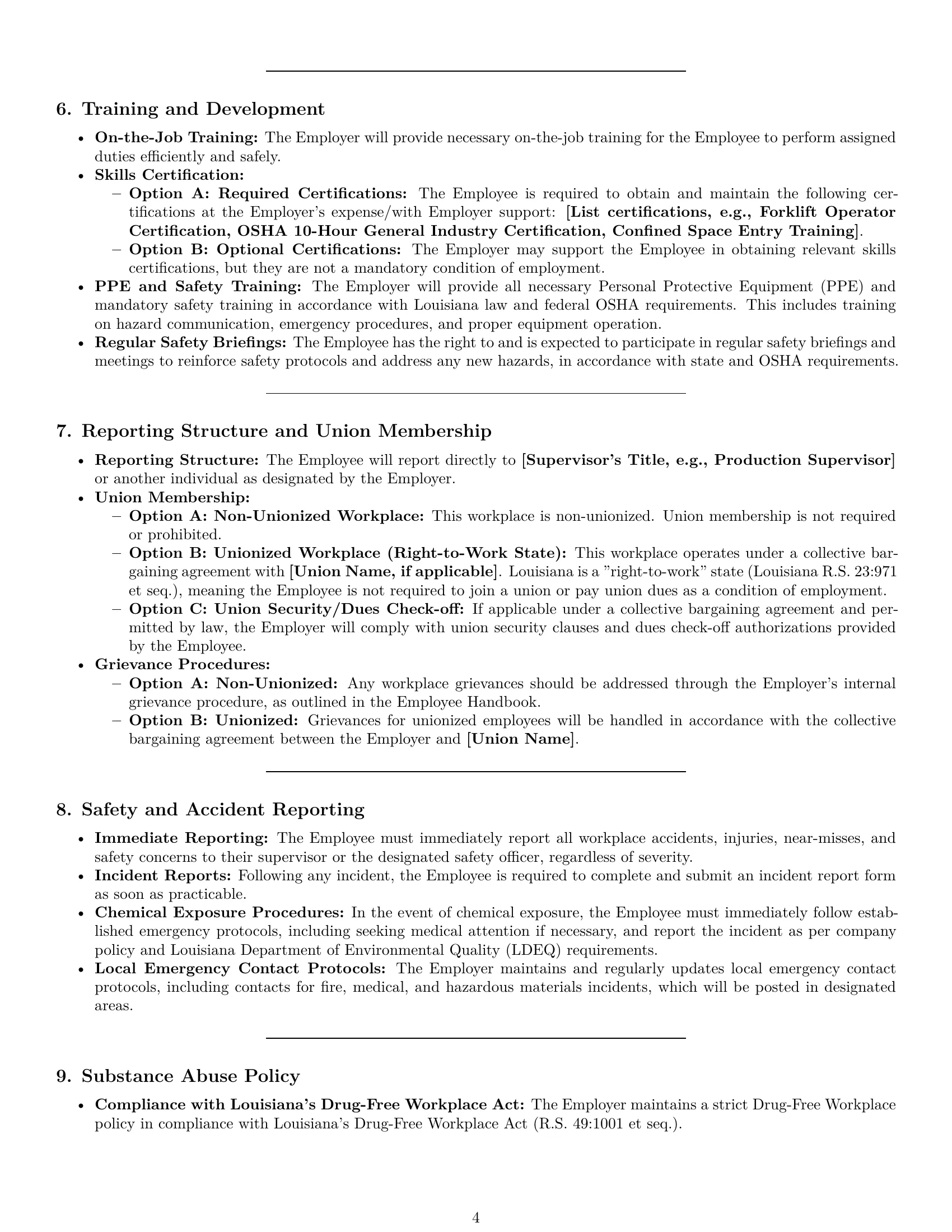 Preview page 4 of Pro Louisiana production worker employment contract template