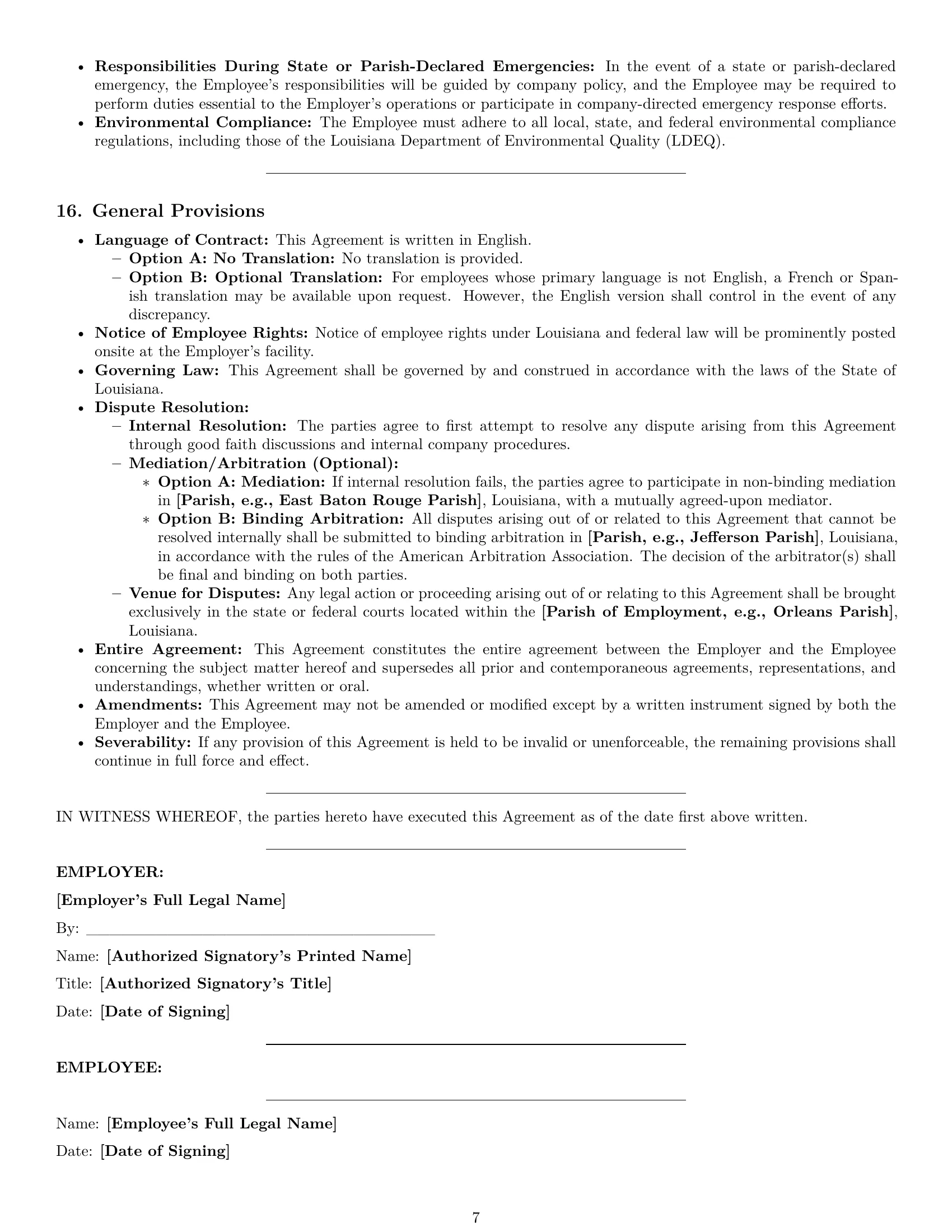 Preview page 7 of Pro Louisiana production worker employment contract template