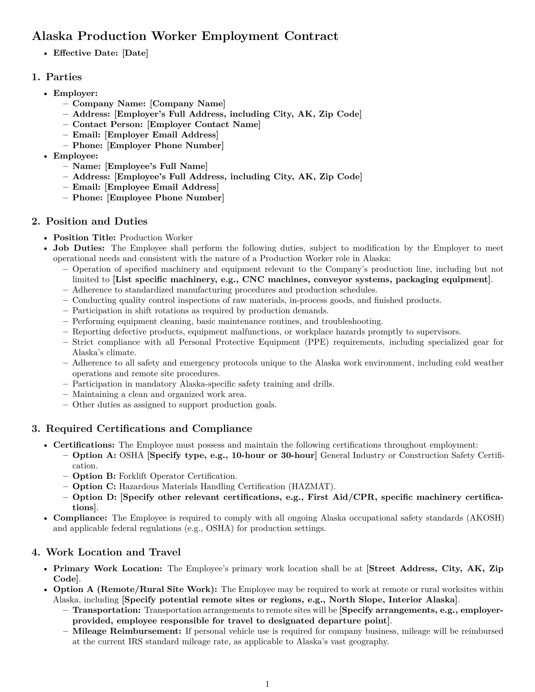 Preview page 1 of Pro Alaska production worker employment contract template