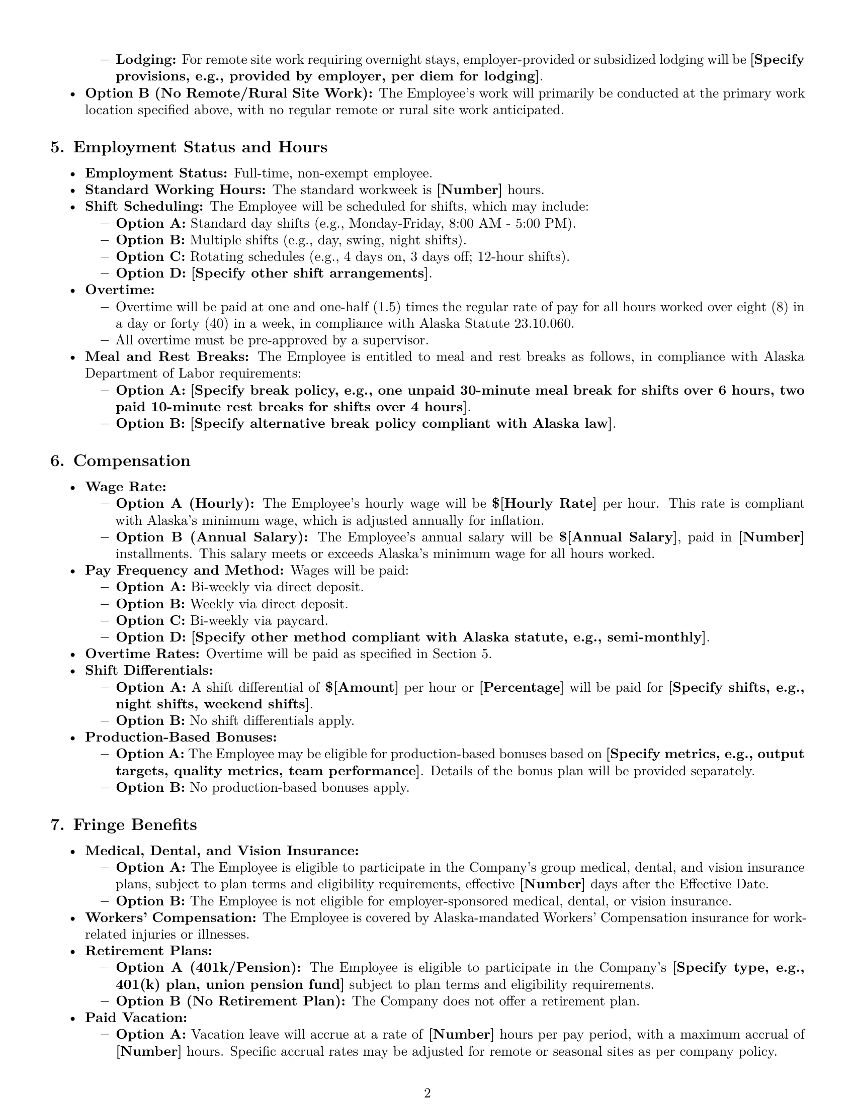 Preview page 2 of Pro Alaska production worker employment contract template