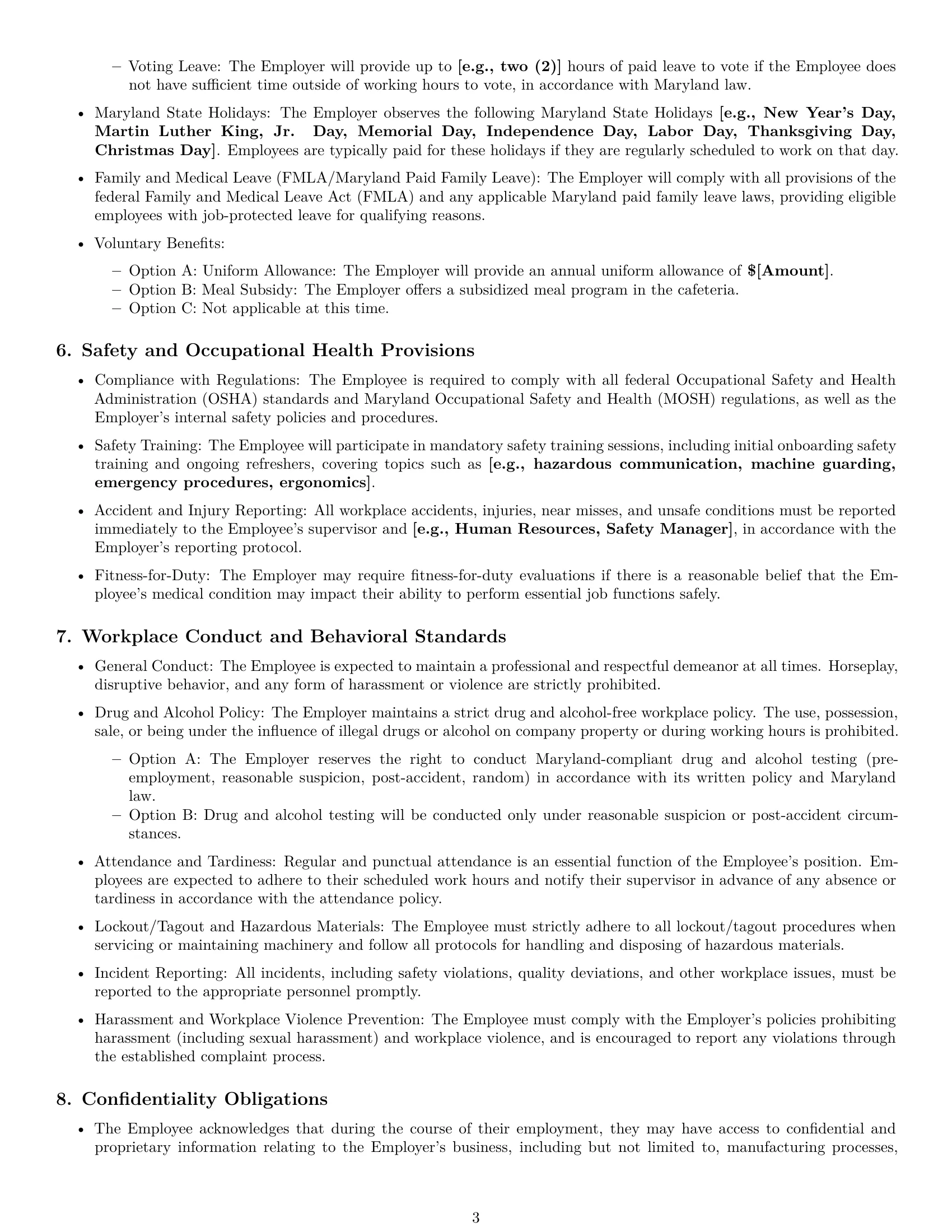 Preview page 3 of Pro Maryland production worker employment contract template