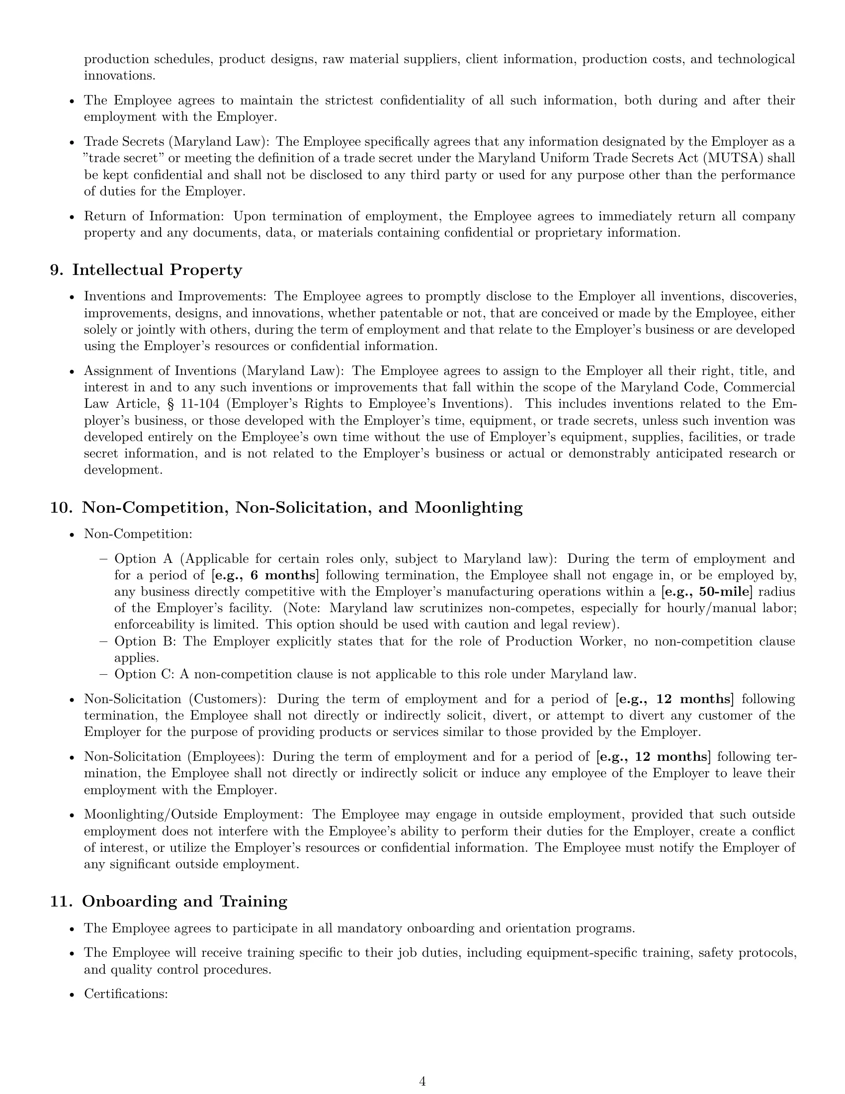Preview page 4 of Pro Maryland production worker employment contract template