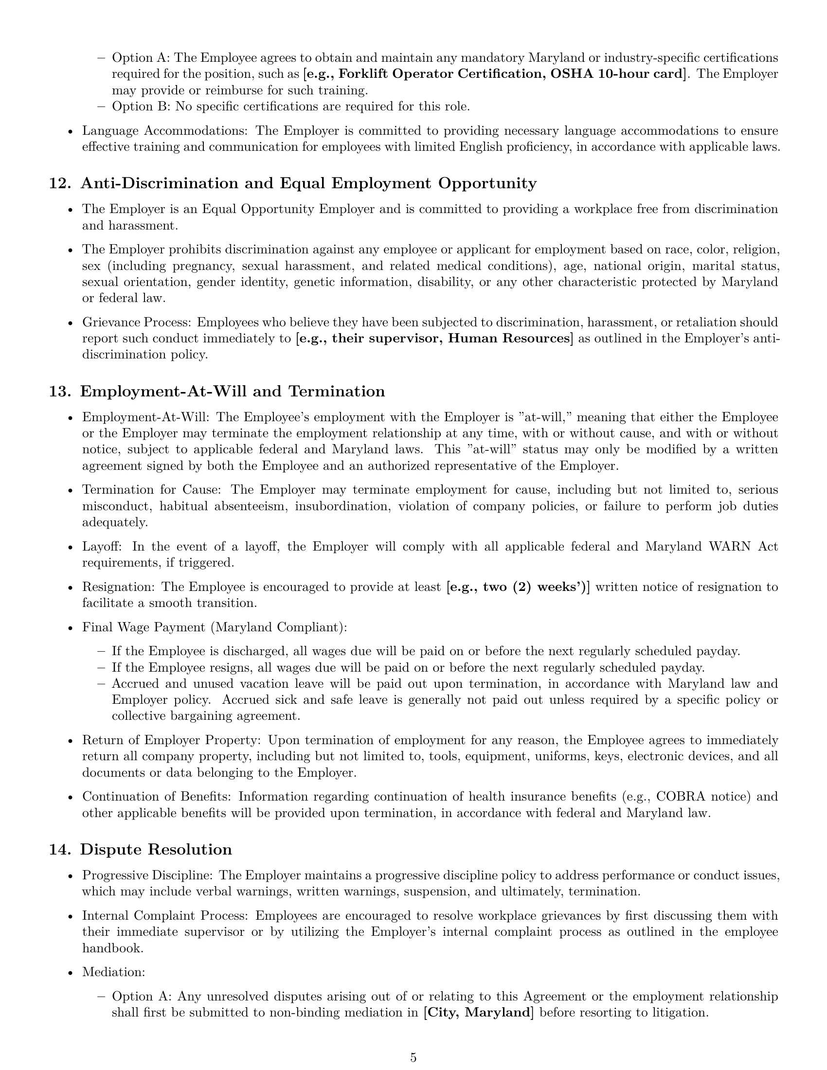 Preview page 5 of Pro Maryland production worker employment contract template