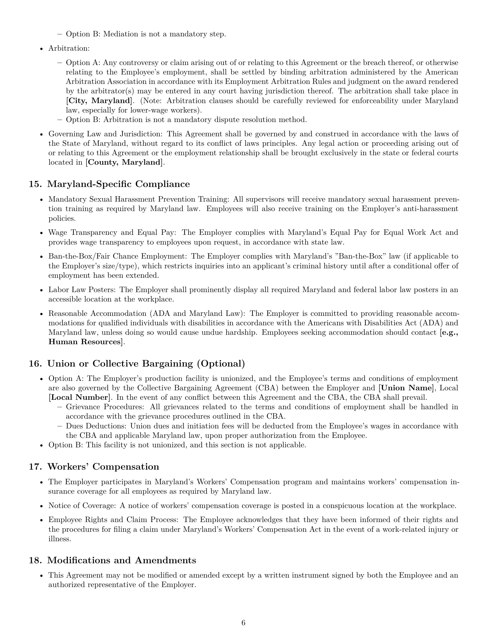 Preview page 6 of Pro Maryland production worker employment contract template