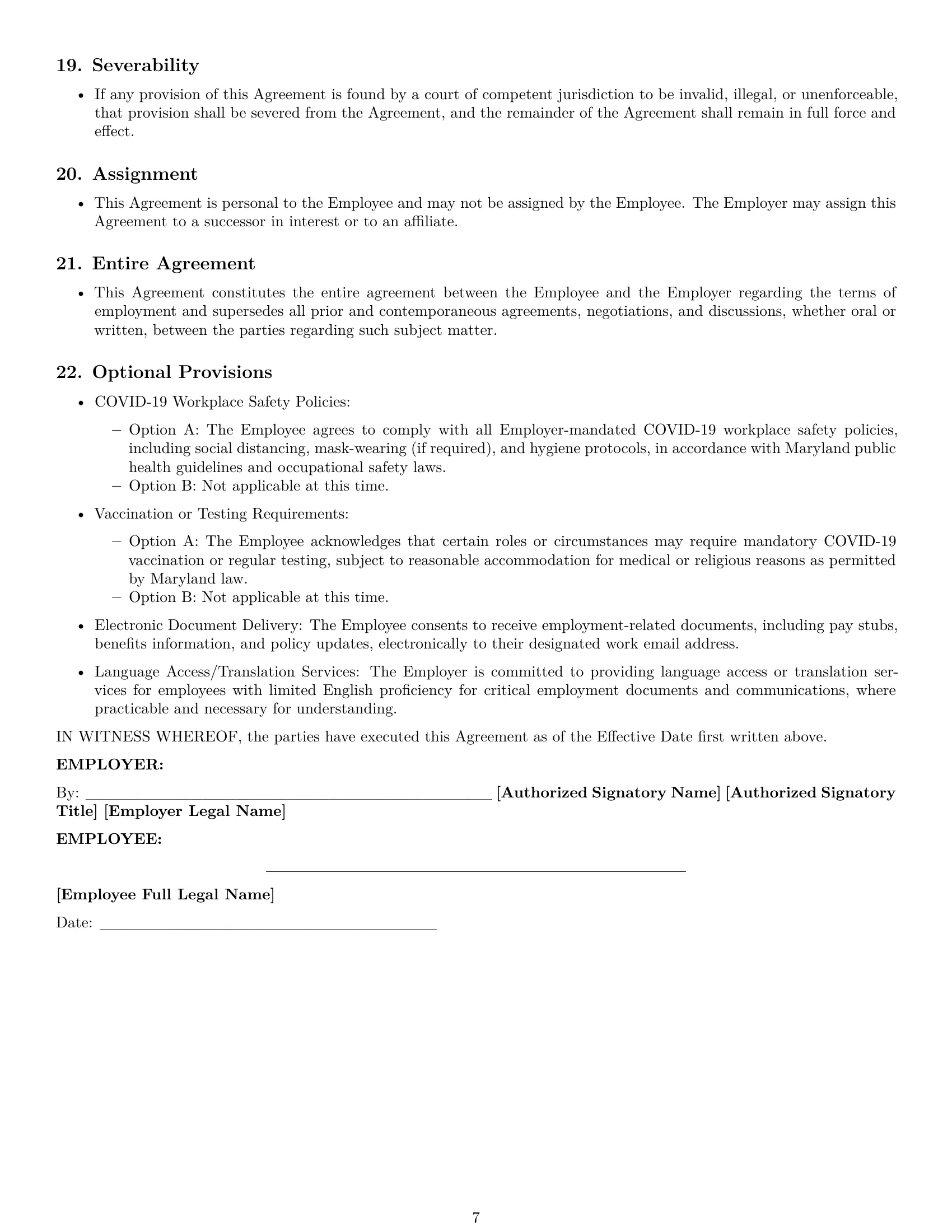 Preview page 7 of Pro Maryland production worker employment contract template
