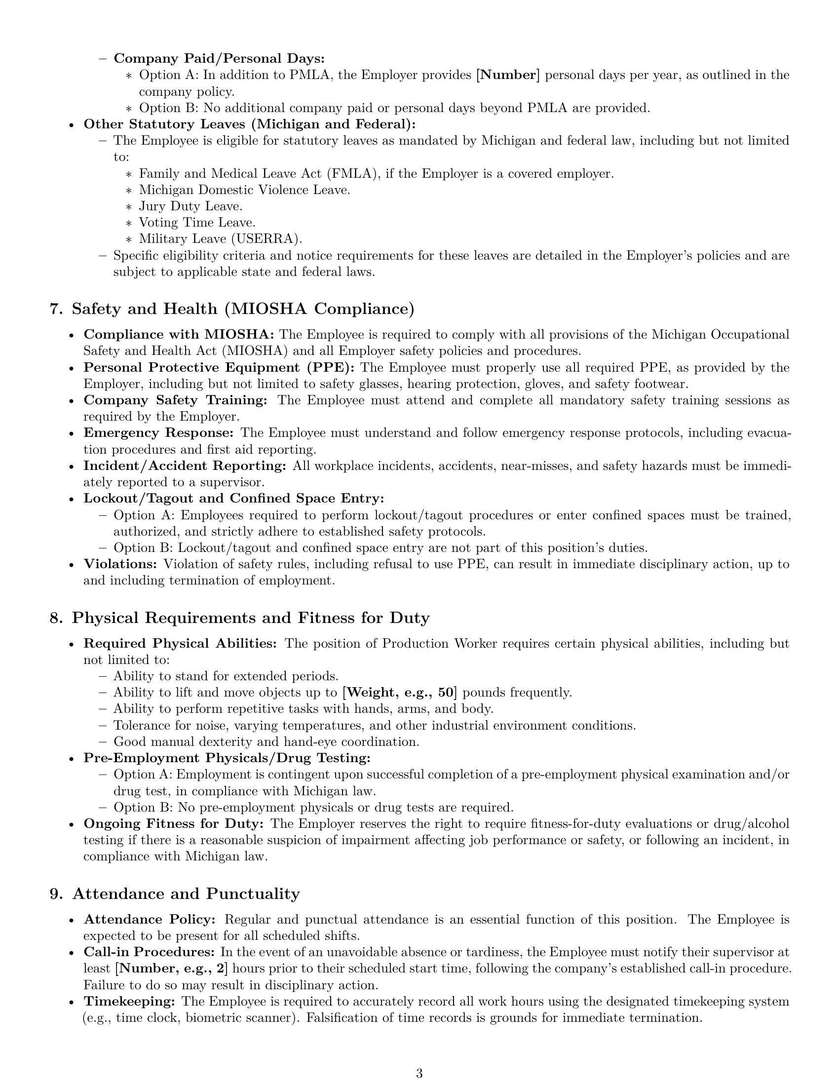 Preview page 3 of Pro Michigan production worker employment contract template