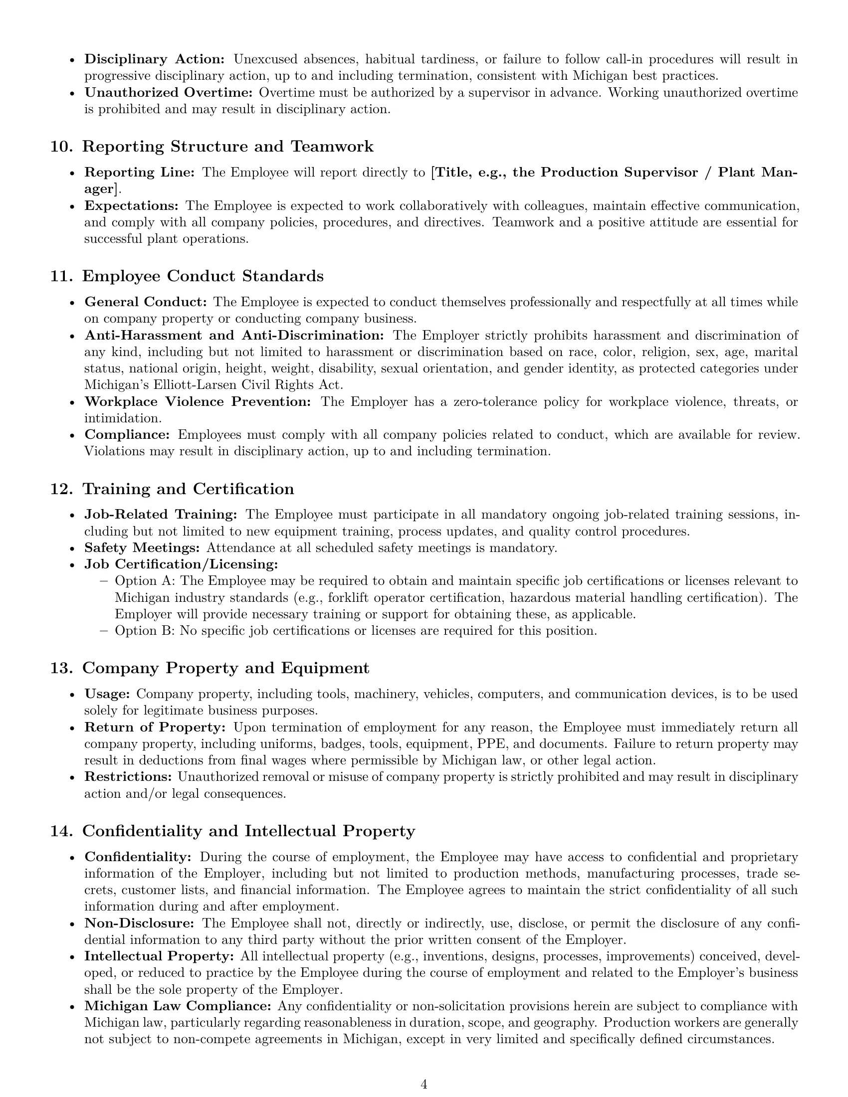 Preview page 4 of Pro Michigan production worker employment contract template