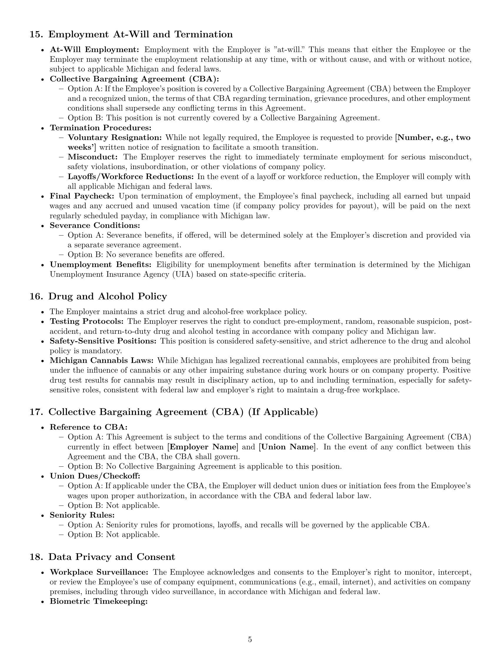 Preview page 5 of Pro Michigan production worker employment contract template