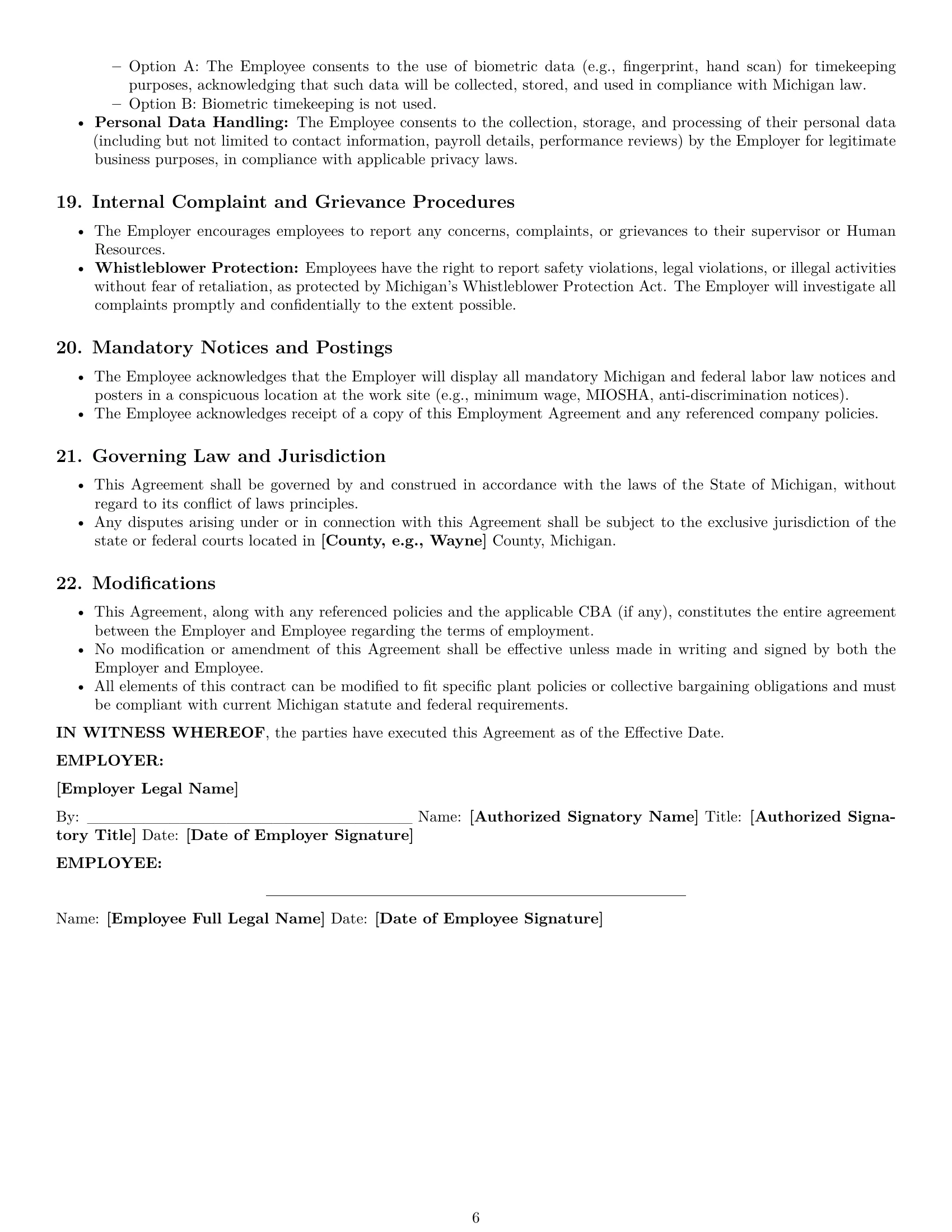 Preview page 6 of Pro Michigan production worker employment contract template
