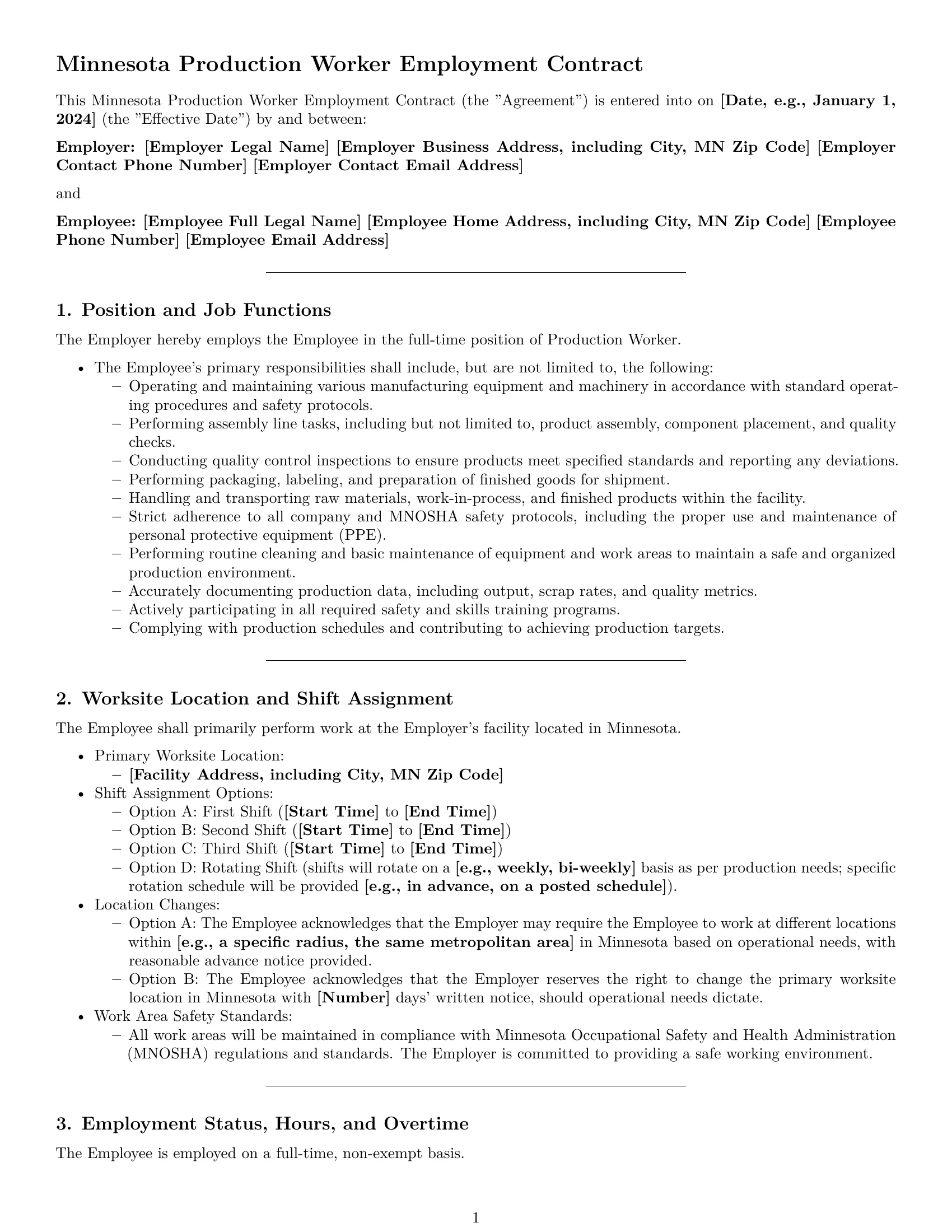 Preview page 1 of Pro Minnesota production worker employment contract template