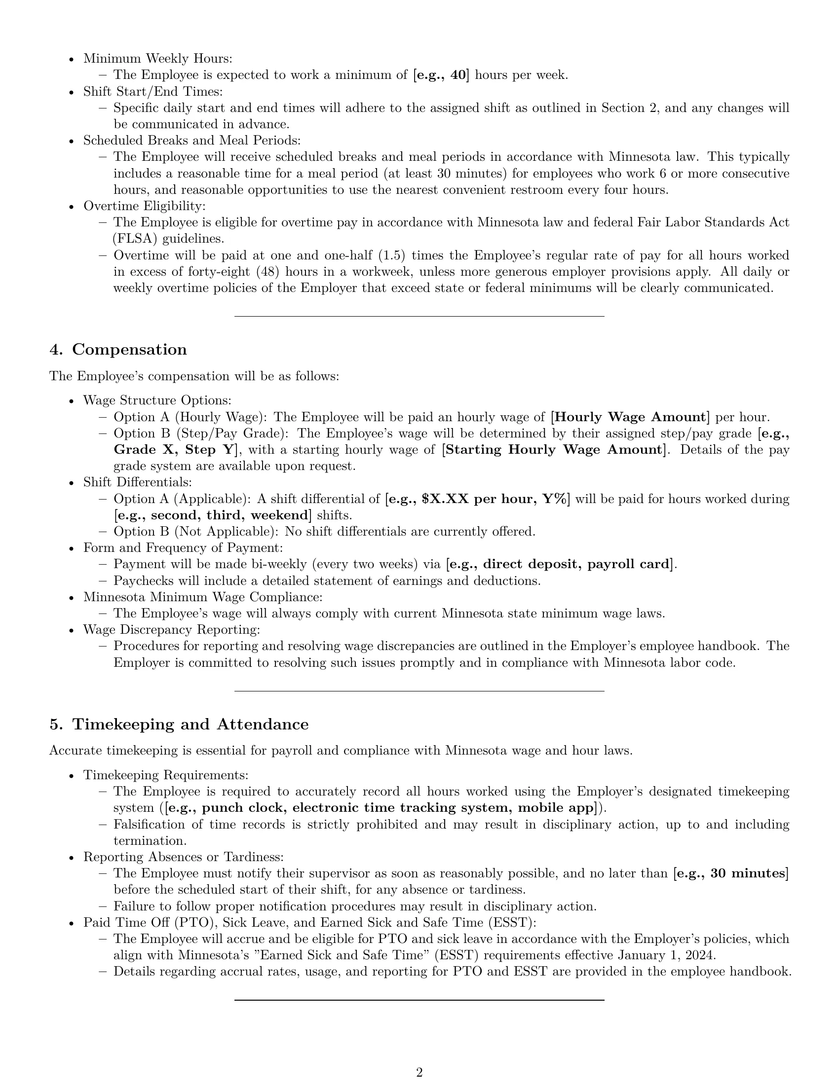 Preview page 2 of Pro Minnesota production worker employment contract template