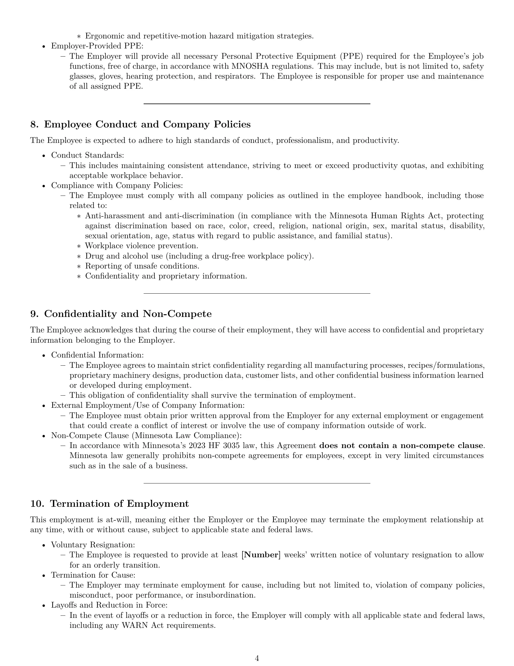 Preview page 4 of Pro Minnesota production worker employment contract template