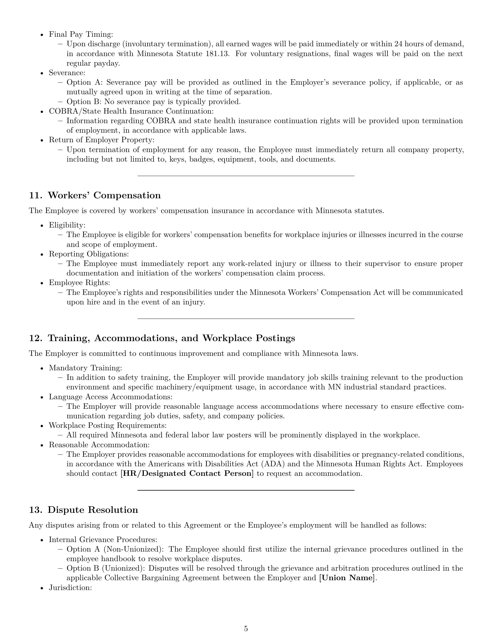 Preview page 5 of Pro Minnesota production worker employment contract template
