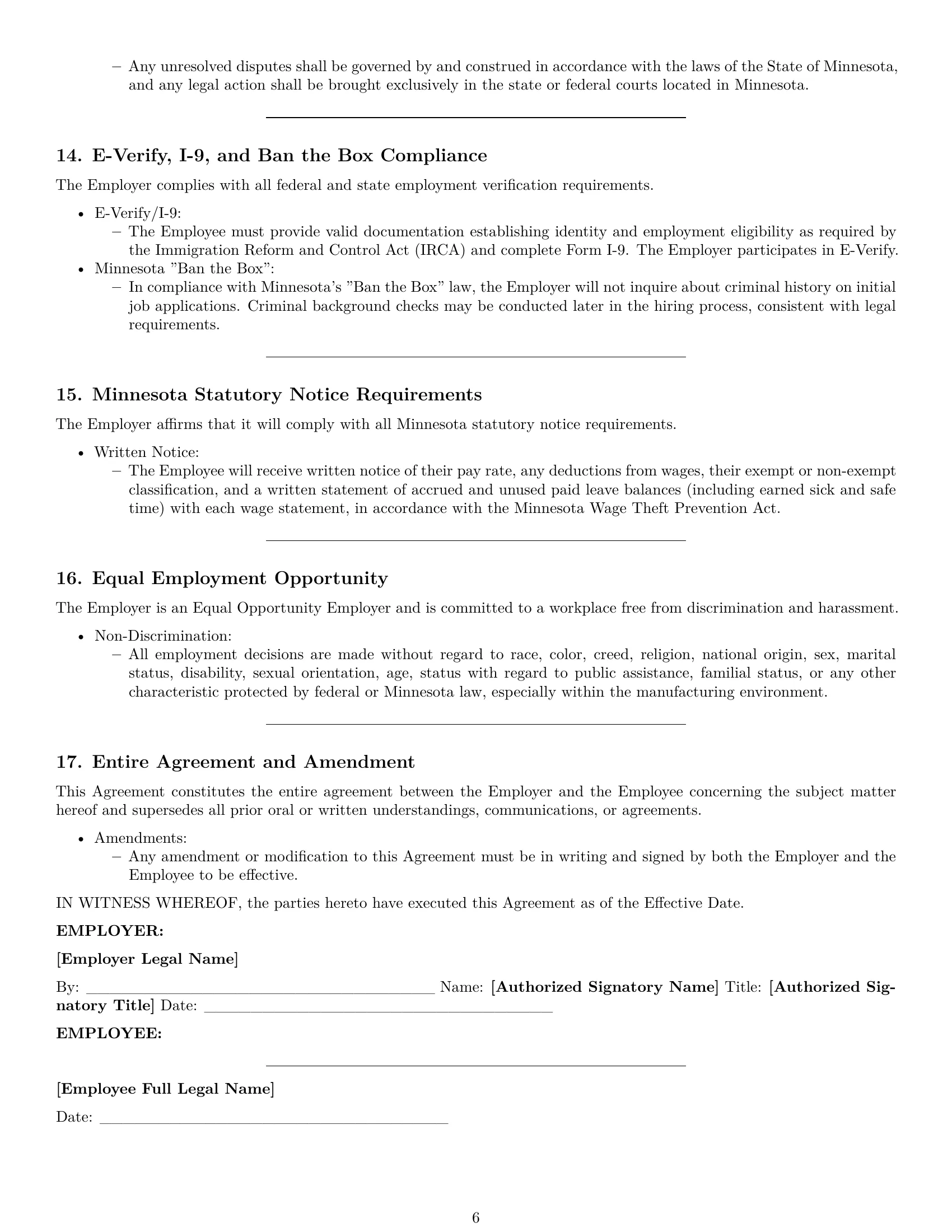 Preview page 6 of Pro Minnesota production worker employment contract template
